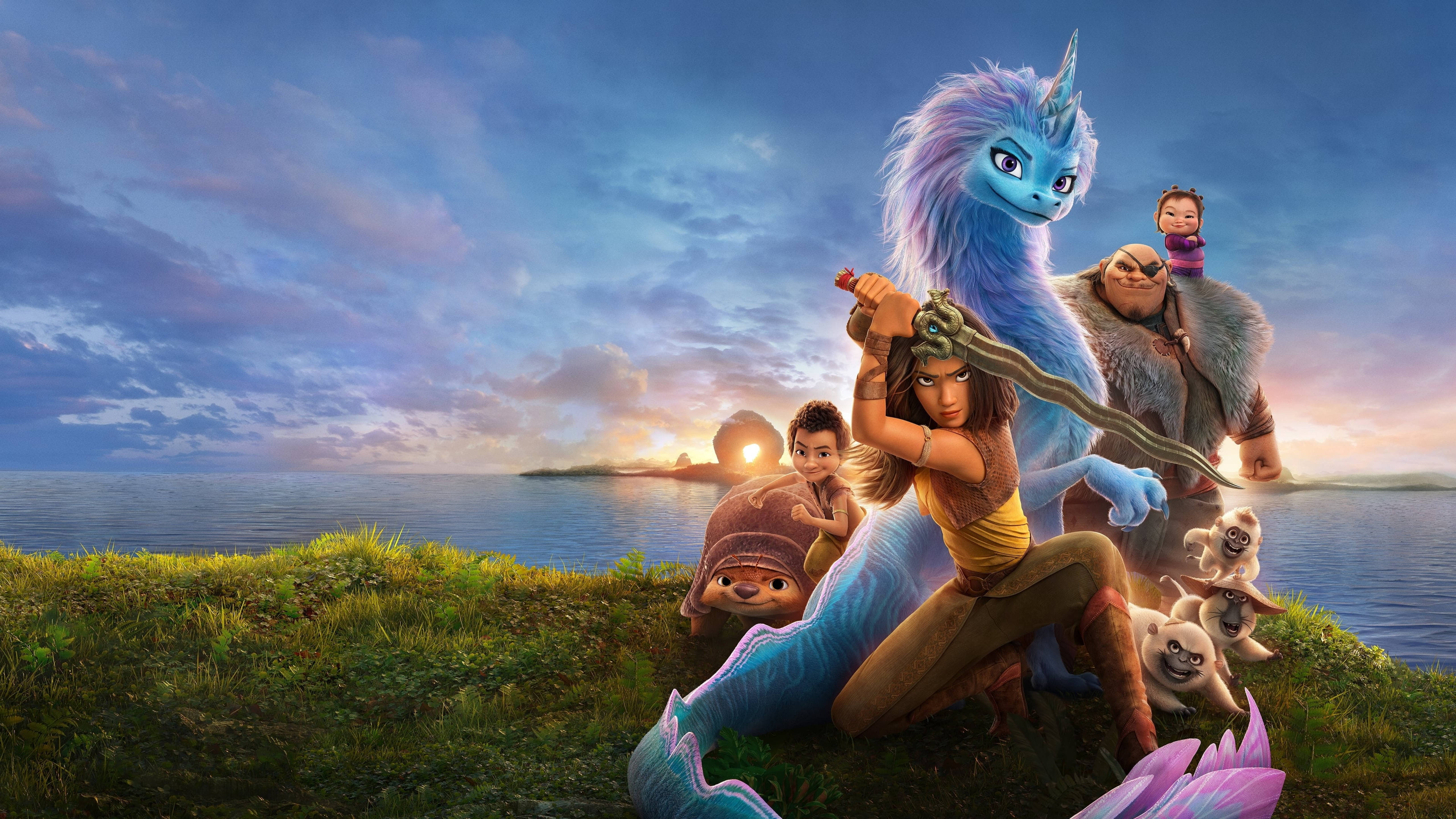 Raya And The Last Dragon, blue mermaid warrior, grass clif, 5K Desktop Wallpaper