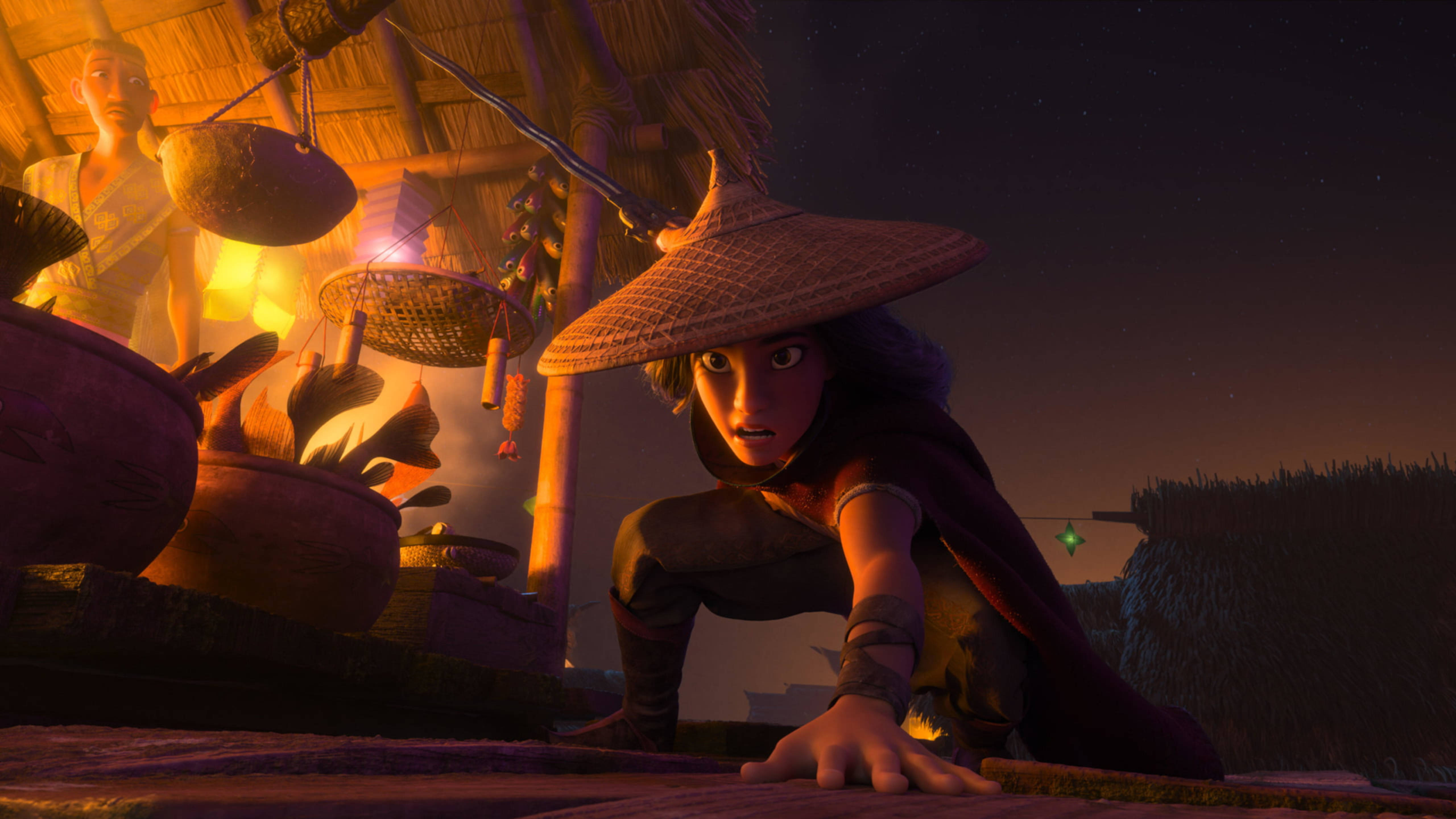 Raya And The Last Dragon, market fight night, glowing campfire, 5K Desktop Wallpaper