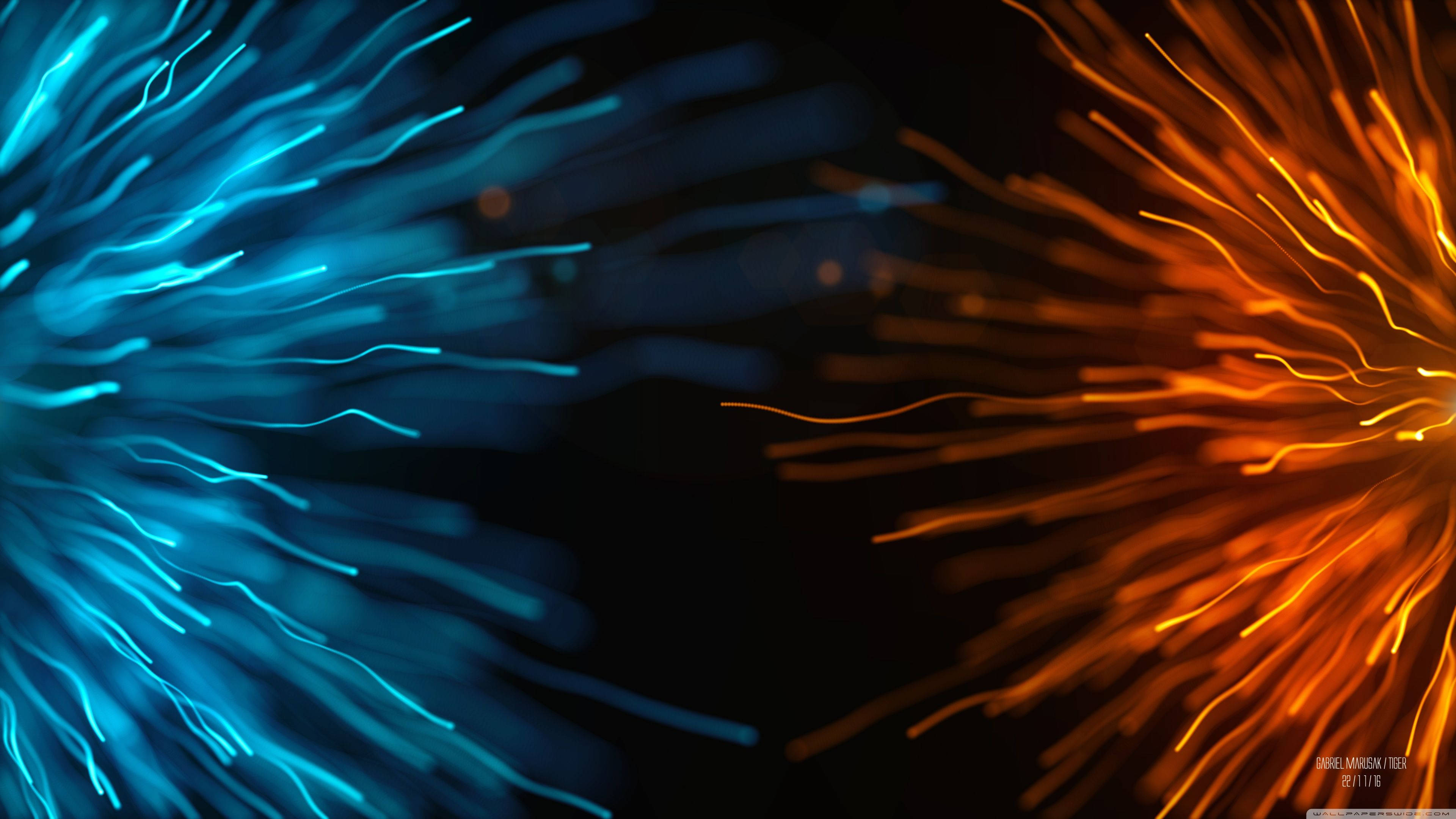 blue, orange, rays, 4K Desktop Wallpaper