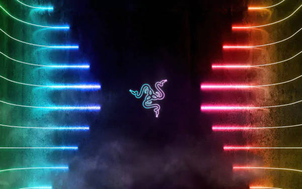 Razer logo, neon, vibrant blue, SD Desktop Wallpaper