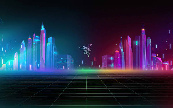 Razer 4K, cyberpunk cityscape, neon-drenched, SD Desktop Wallpaper