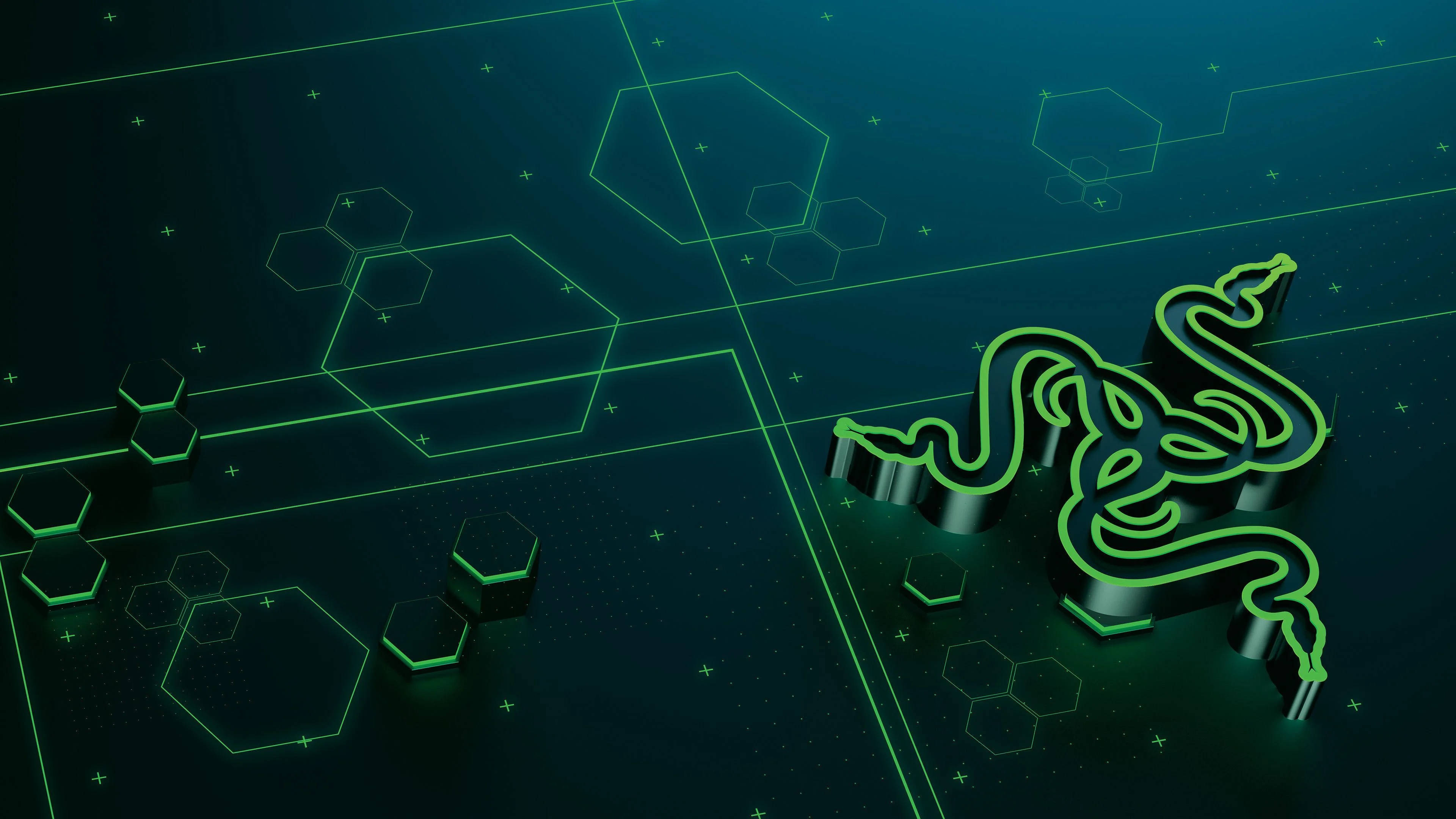 Razer, glowing green Razer logo, dark blue digital circuit board, 4K Desktop Wallpaper