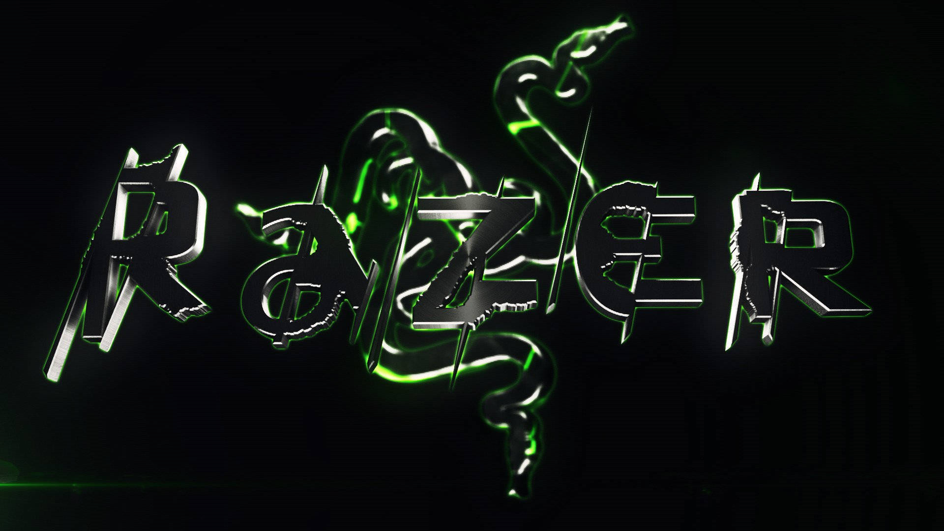 Razer, green Razer logo, stylized snake, Full HD Desktop Wallpaper