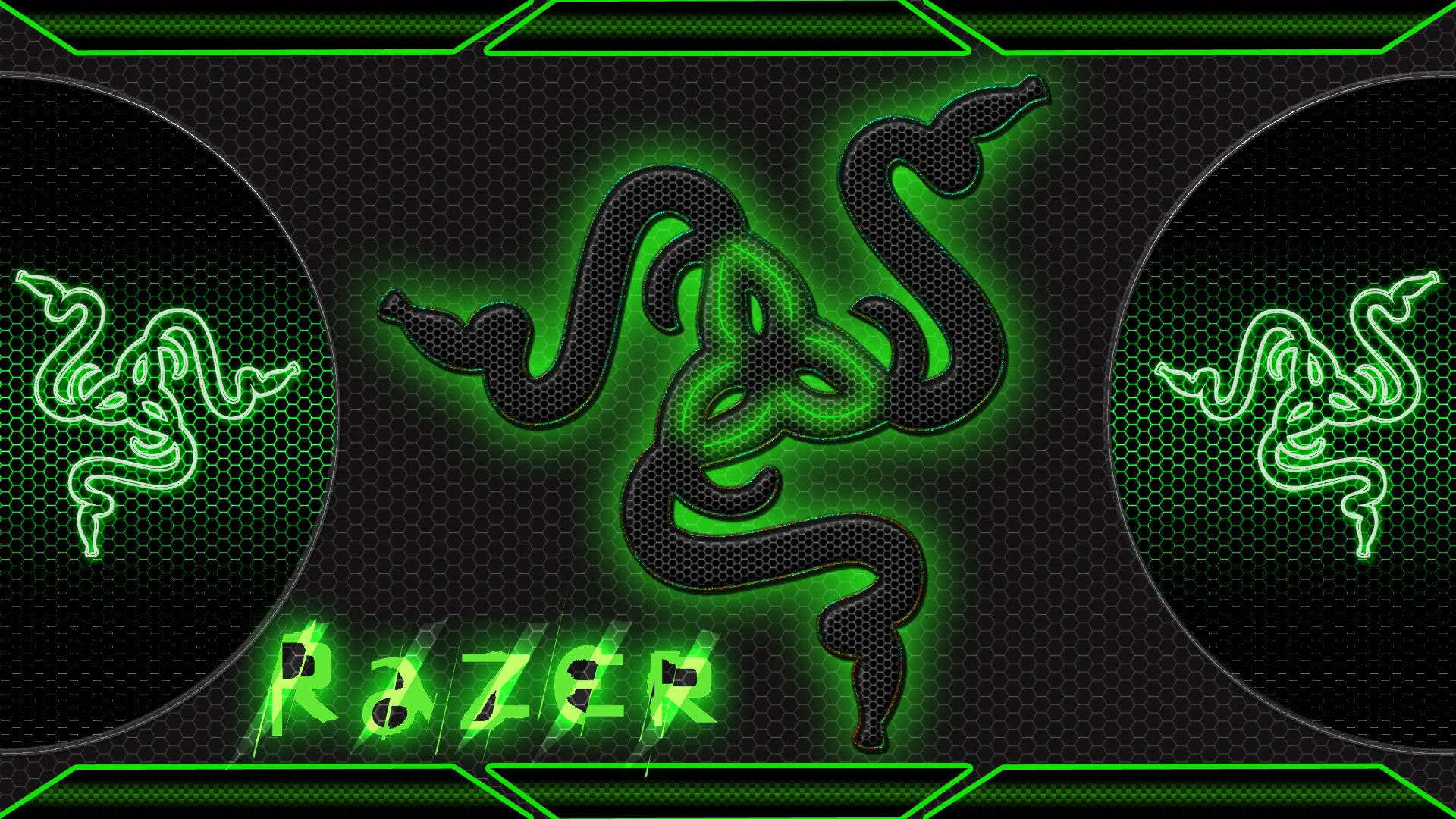 Razer PC, green, neon outline, Full HD Desktop Wallpaper