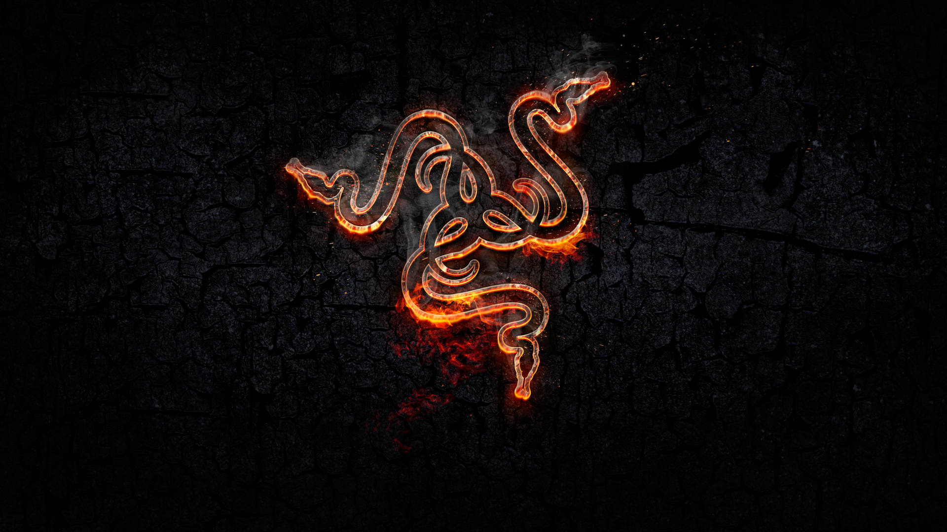 Razer PC, fire, cracked black asphalt, Full HD Desktop Wallpaper