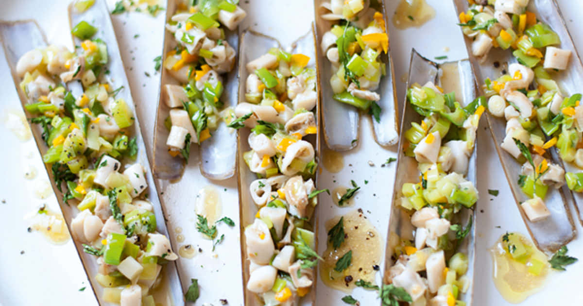 Razor Clam, vegetables, herbs, SD Desktop Wallpaper