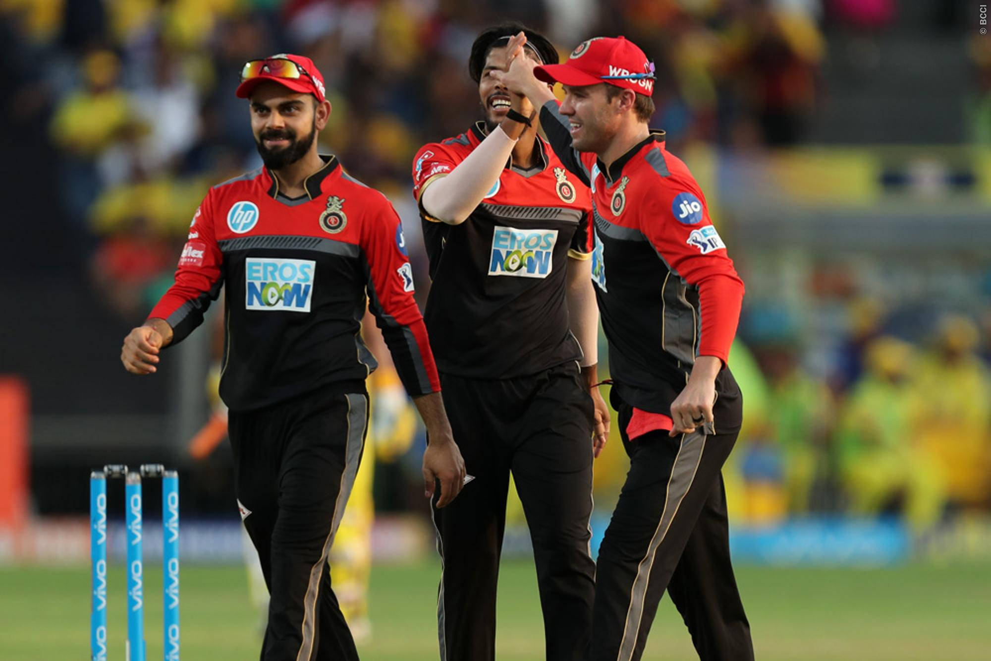 RCB Team, red and black uniforms, green field, Full HD Desktop Wallpaper