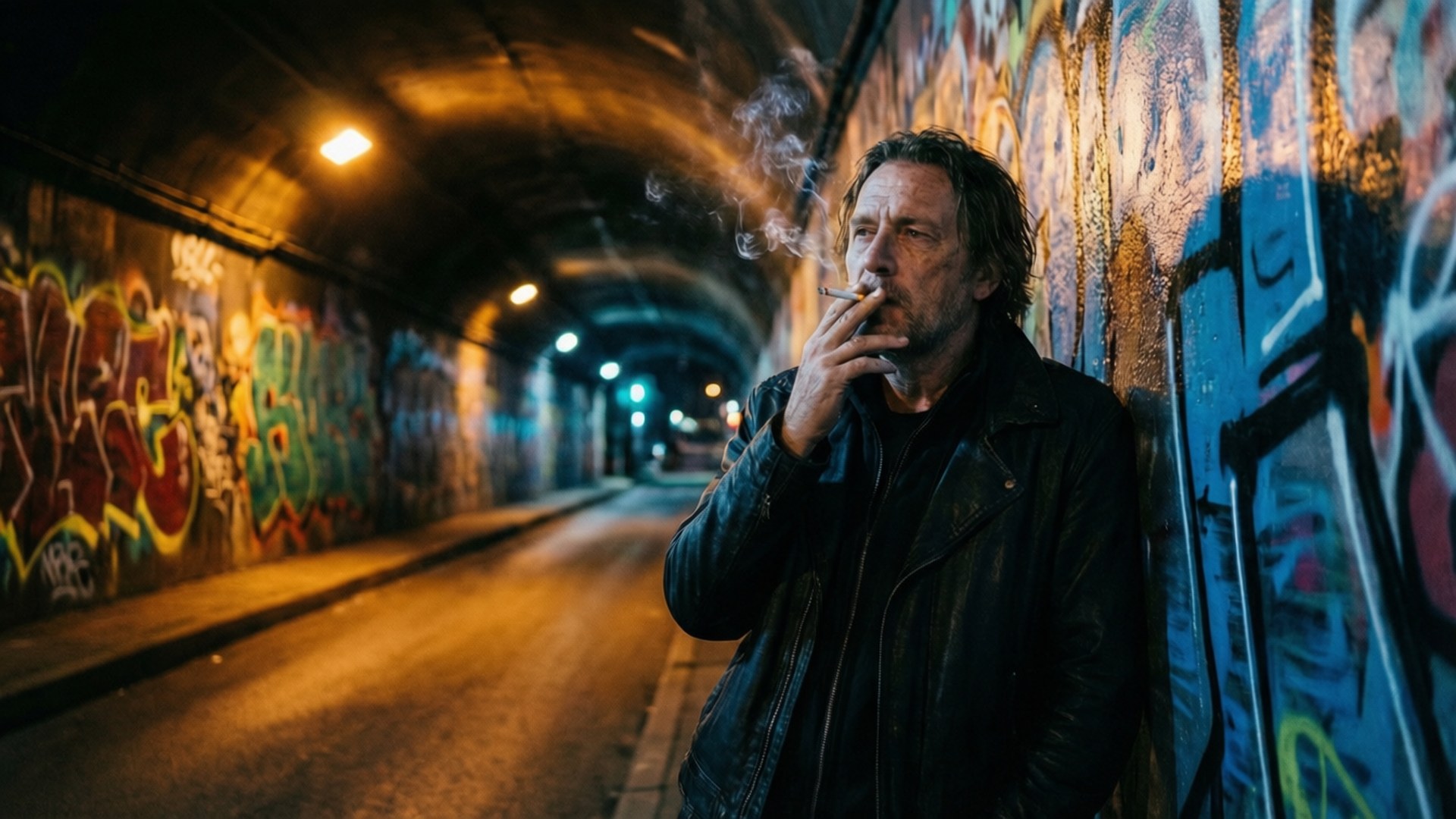 Re-l Mayer, graffiti tunnel, smoking, Full HD Desktop Wallpaper