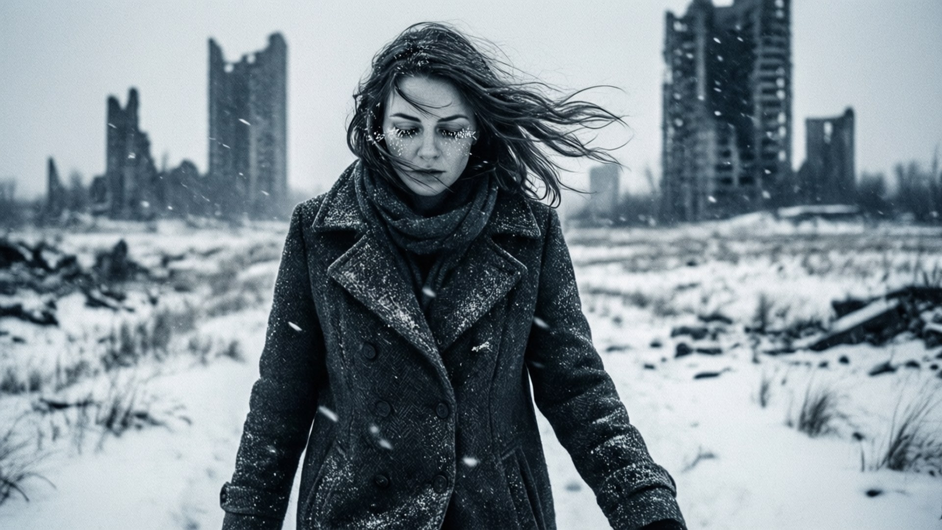 Re-l Mayer, snowy ruined city, snow wasteland, Full HD Desktop Wallpaper