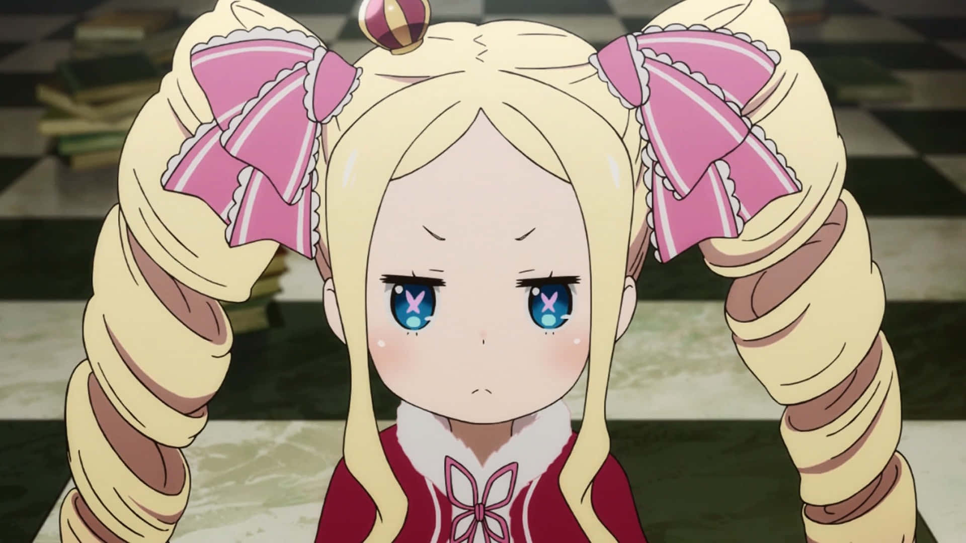 Re Zero Beatrice, blonde pigtails, pink bows, Full HD Desktop Wallpaper