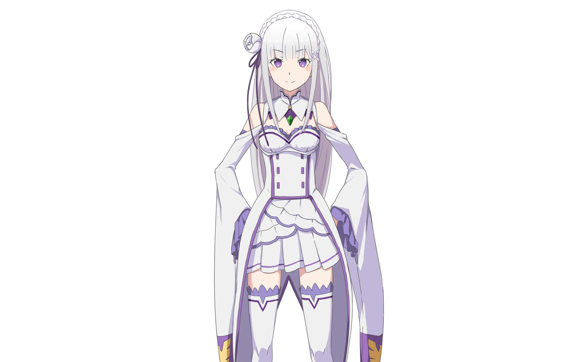 Re:Zero Emilia, silver hair, purple eyes, Full HD Desktop Wallpaper