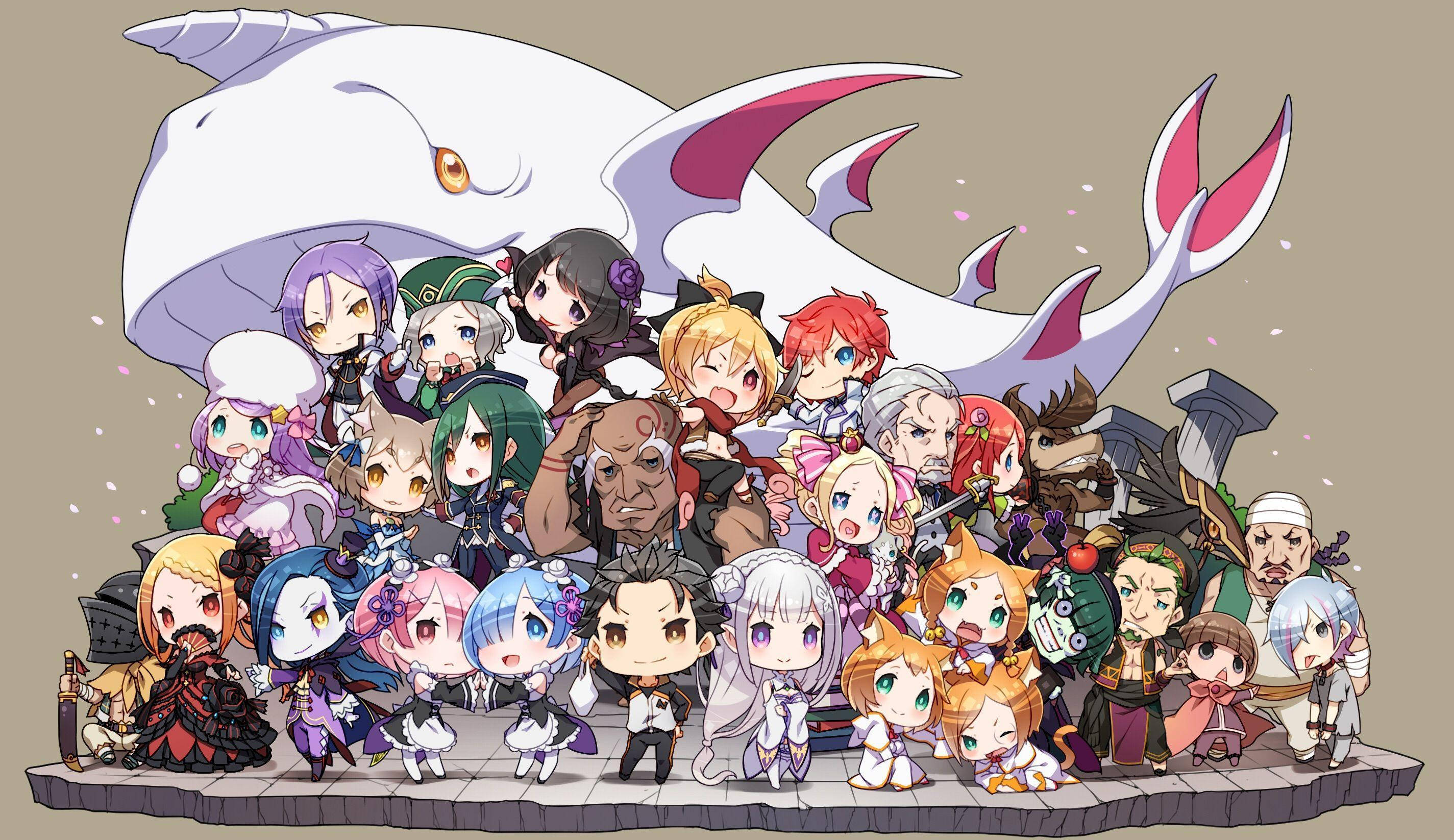 Emilia, Re Zero, chibi anime, 2K Desktop Wallpaper