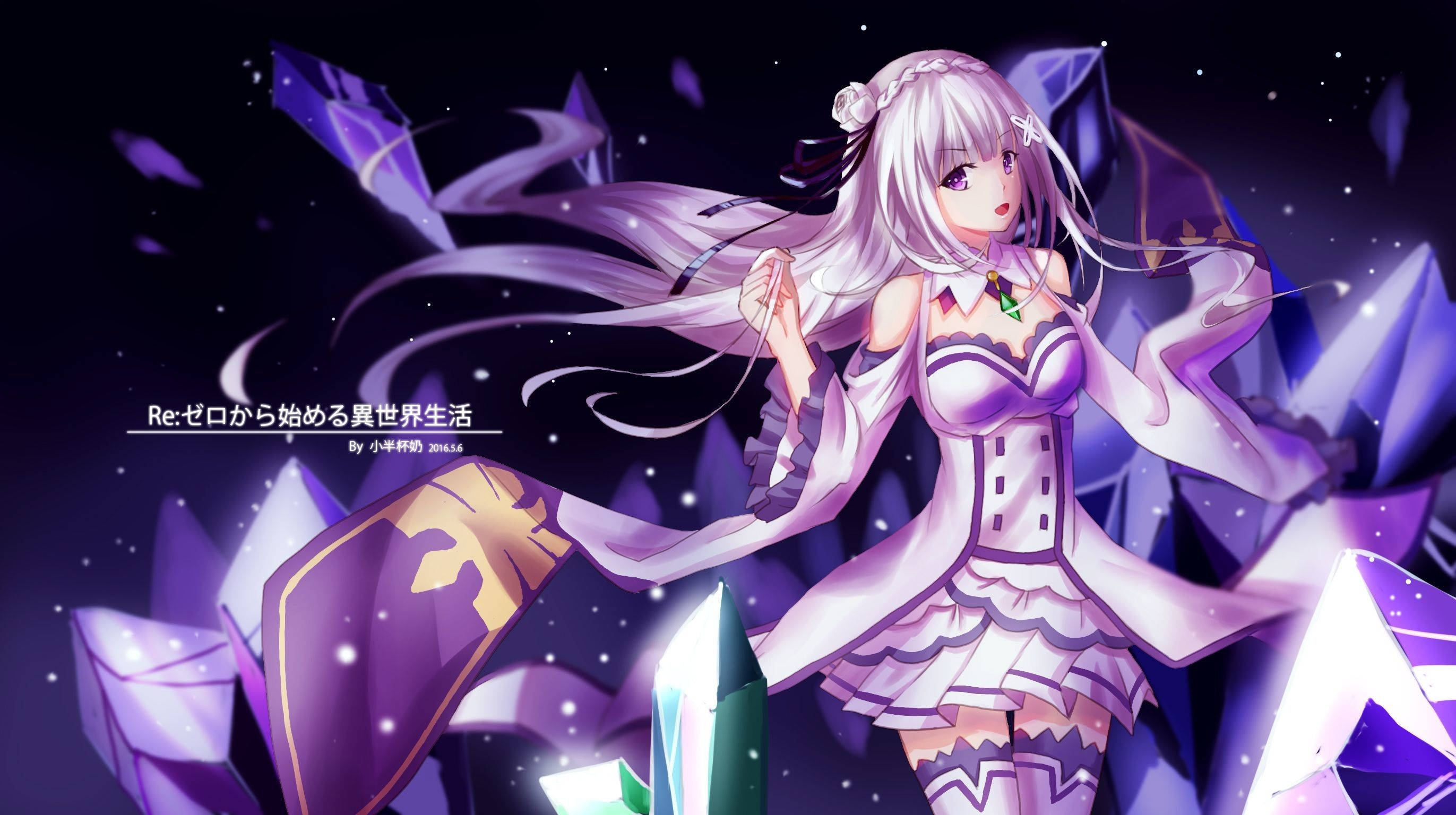 Emilia, Re Zero, silver-haired, 2K Desktop Wallpaper