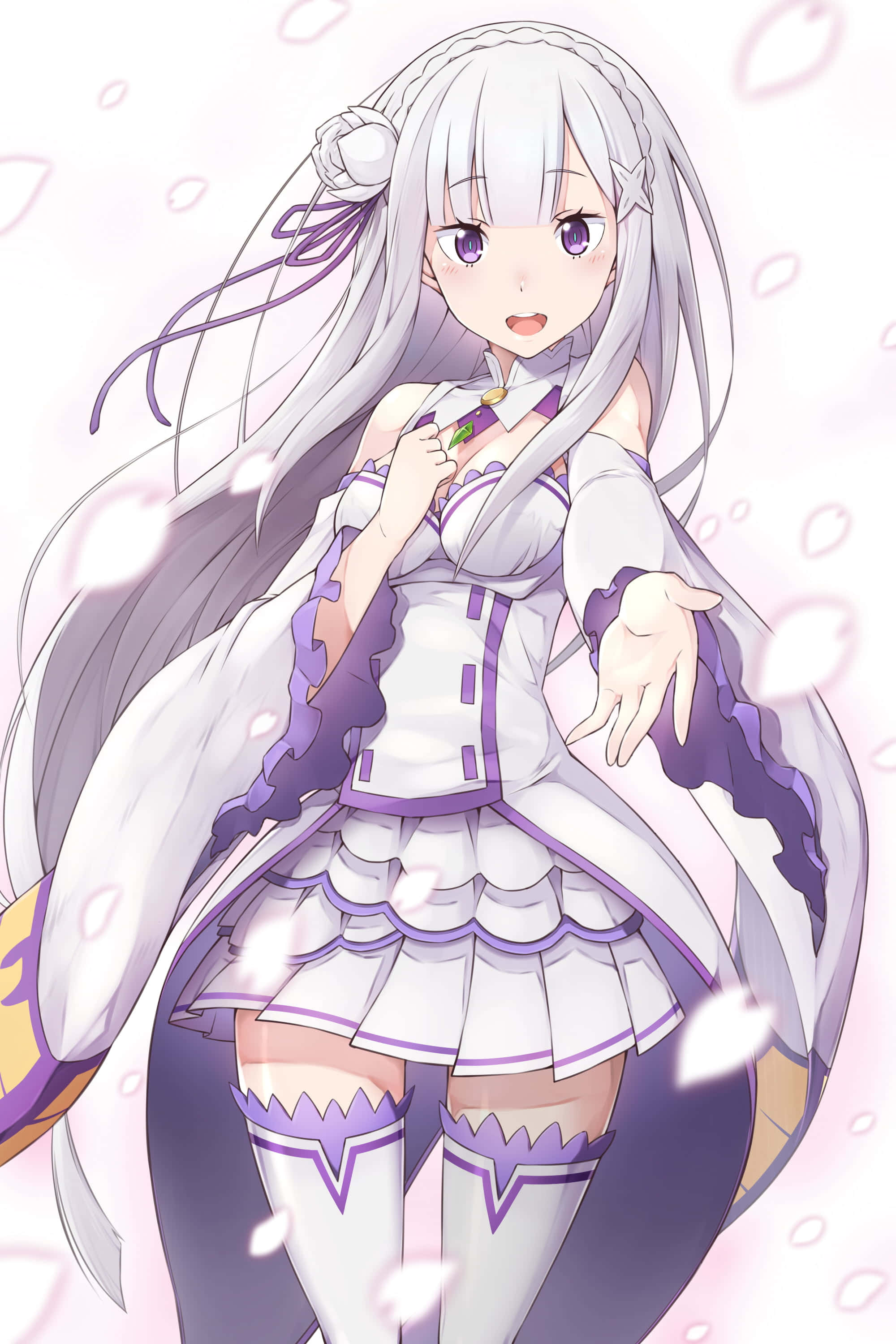 Re Zero Emilia, silver hair, purple eyes, 2K Phone Wallpaper