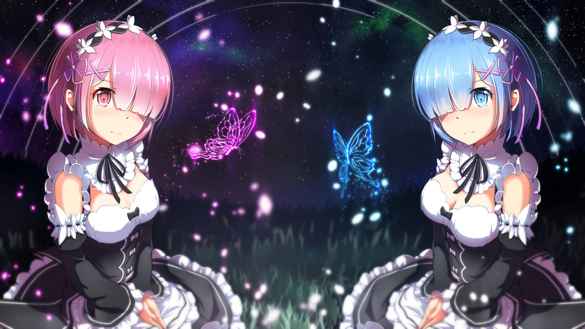 Re: Zero, pink hair, blue hair, Full HD Desktop Wallpaper