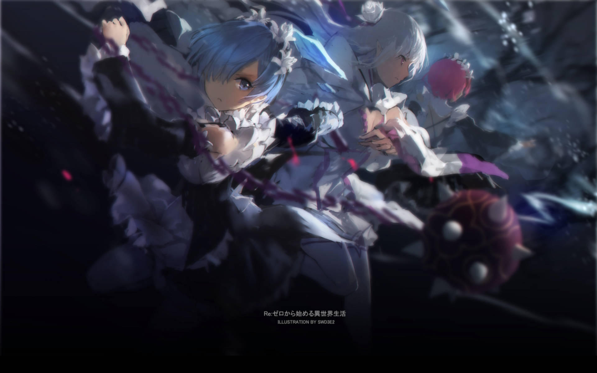Re Zero, white frilly outfits, glowing purple chains, Full HD Desktop Wallpaper