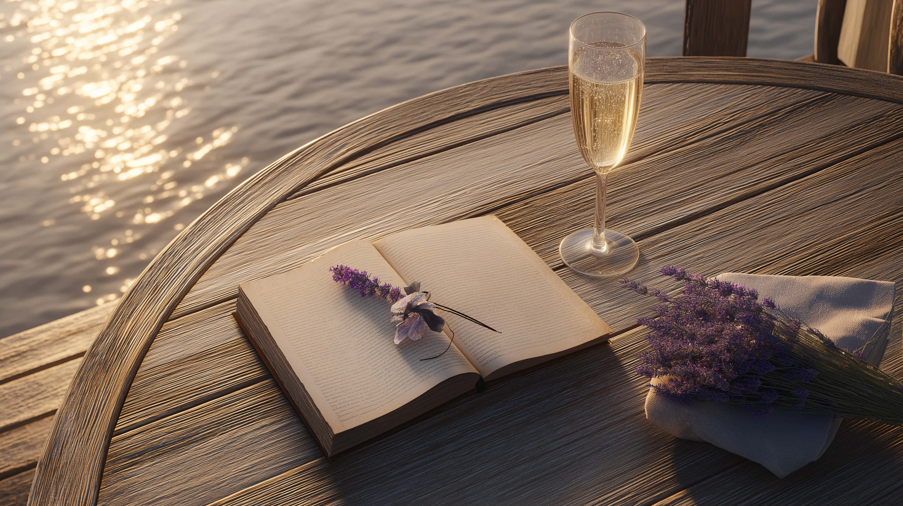 open book, champagne, lavender, 2K Desktop Wallpaper