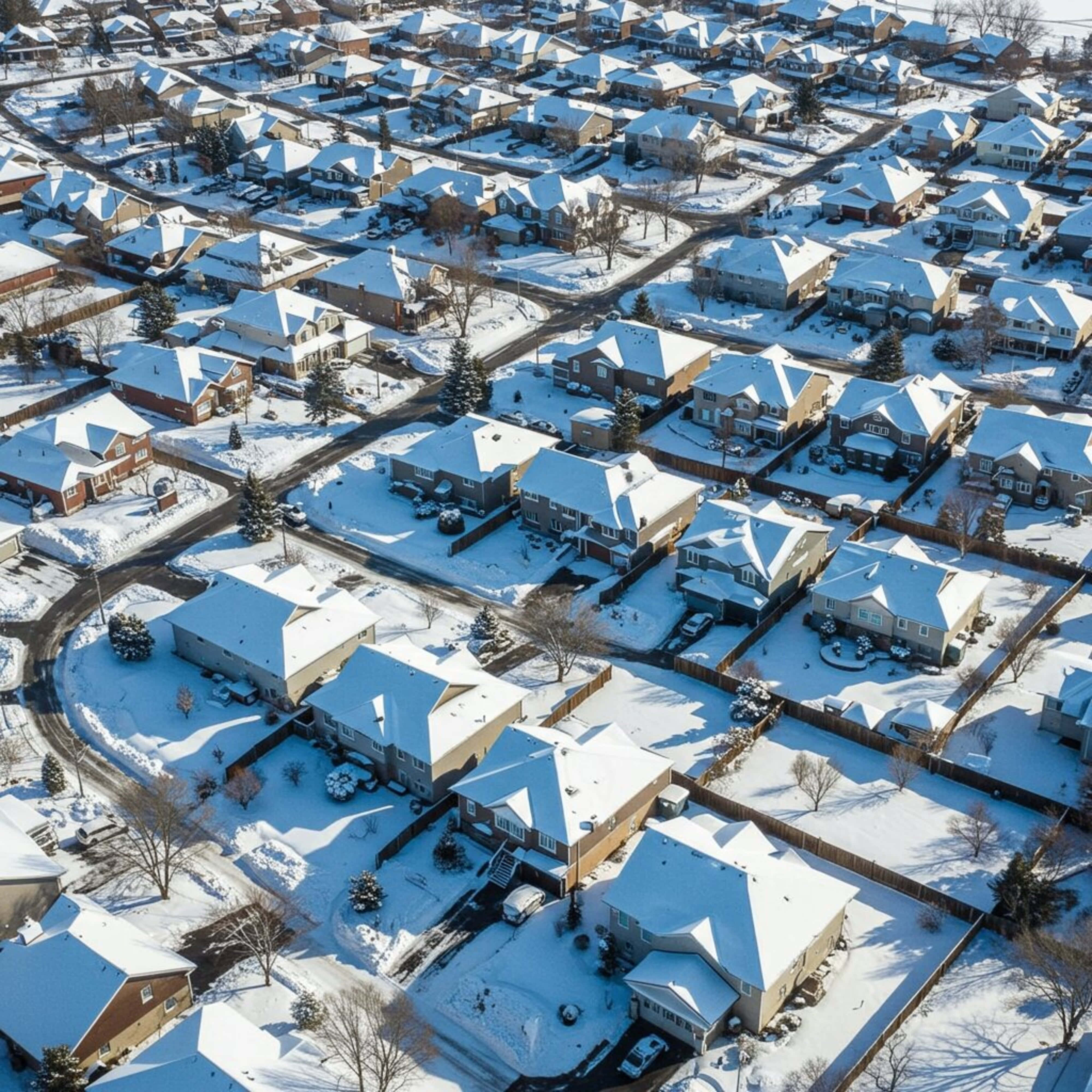 houses, snow-covered suburban neighborhood, driveways, 4K Desktop Wallpaper