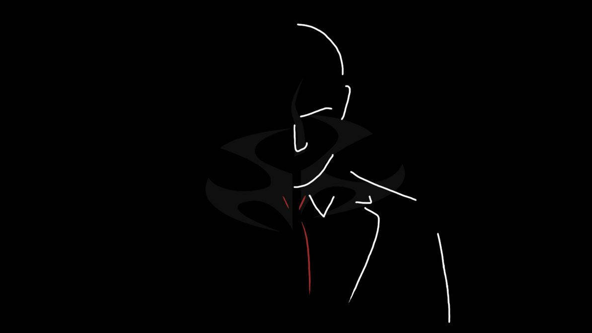 Real Hitman, black background, white line drawing, SD Desktop Wallpaper