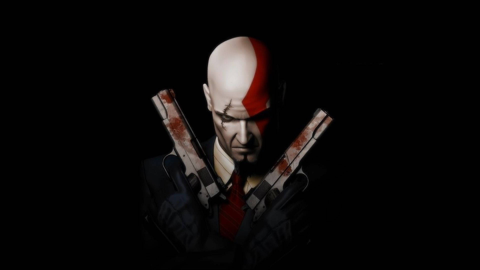 Real Hitman, bald man, red stripe down his face, Full HD Desktop Wallpaper