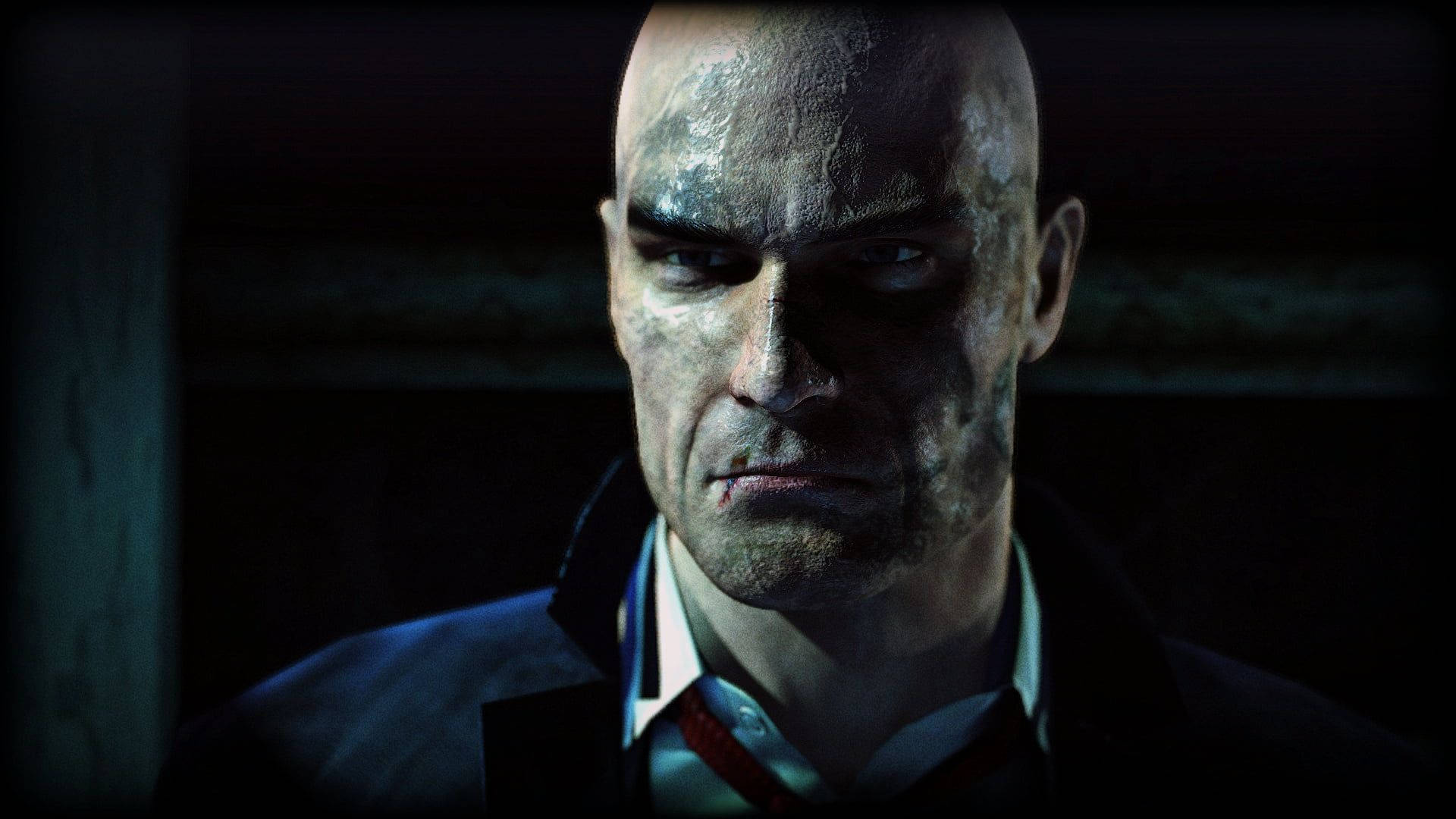 Real Hitman, bald man, grim expression, Full HD Desktop Wallpaper