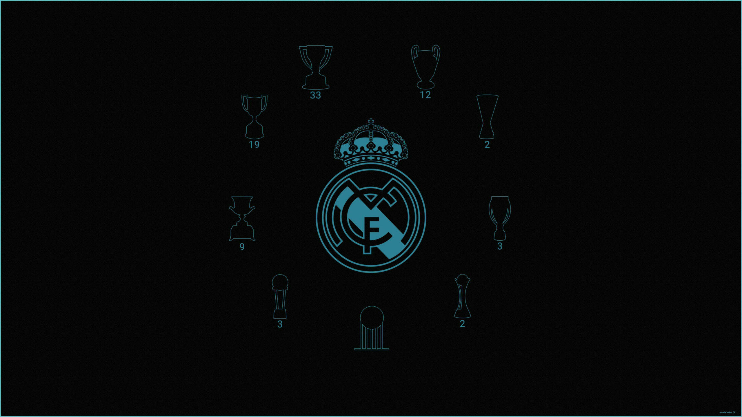Real Madrid, blue and black, glowing cyan, 2K Desktop Wallpaper