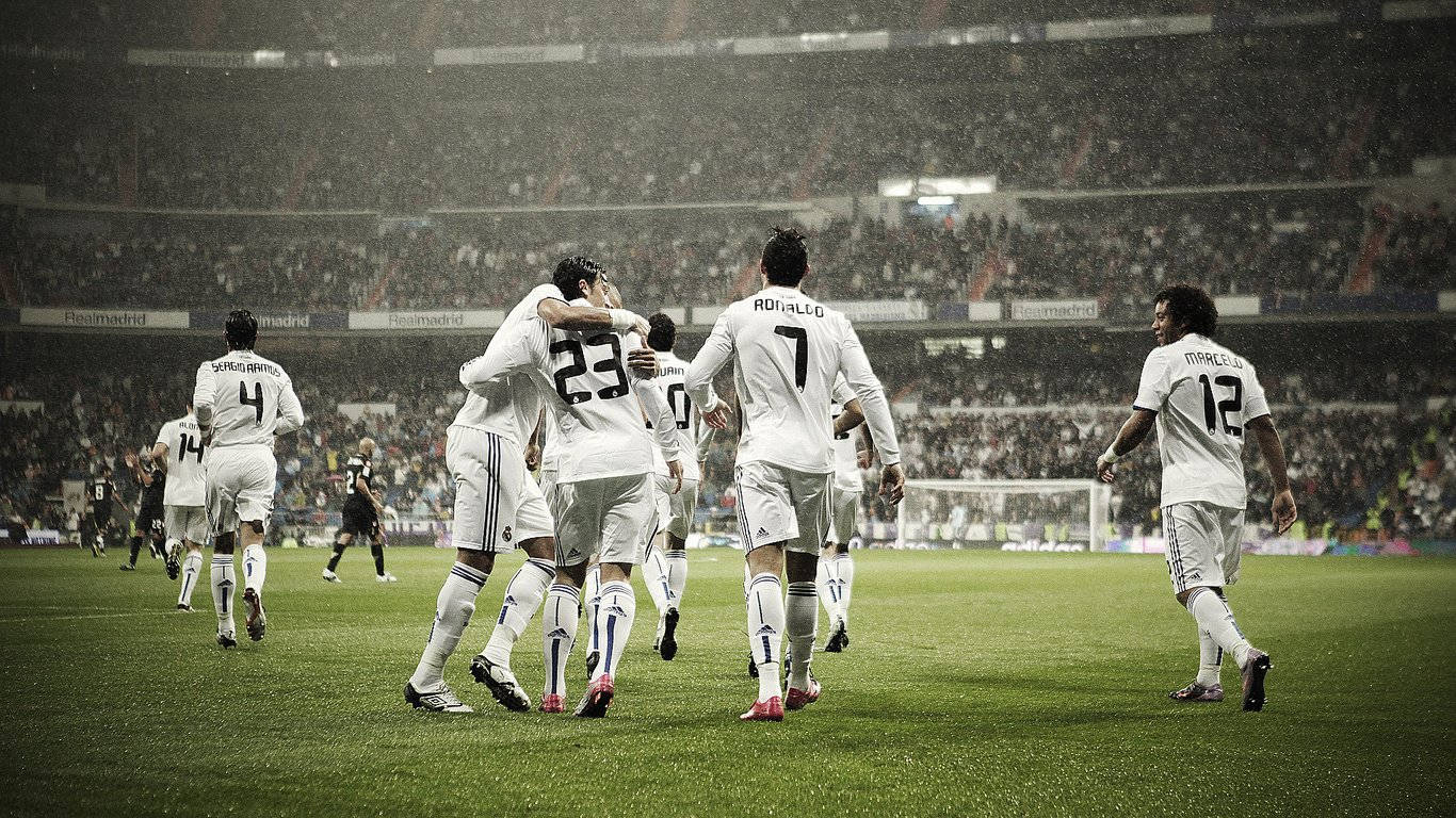 Real Madrid, white jerseys, stadium lights, HD Desktop Wallpaper