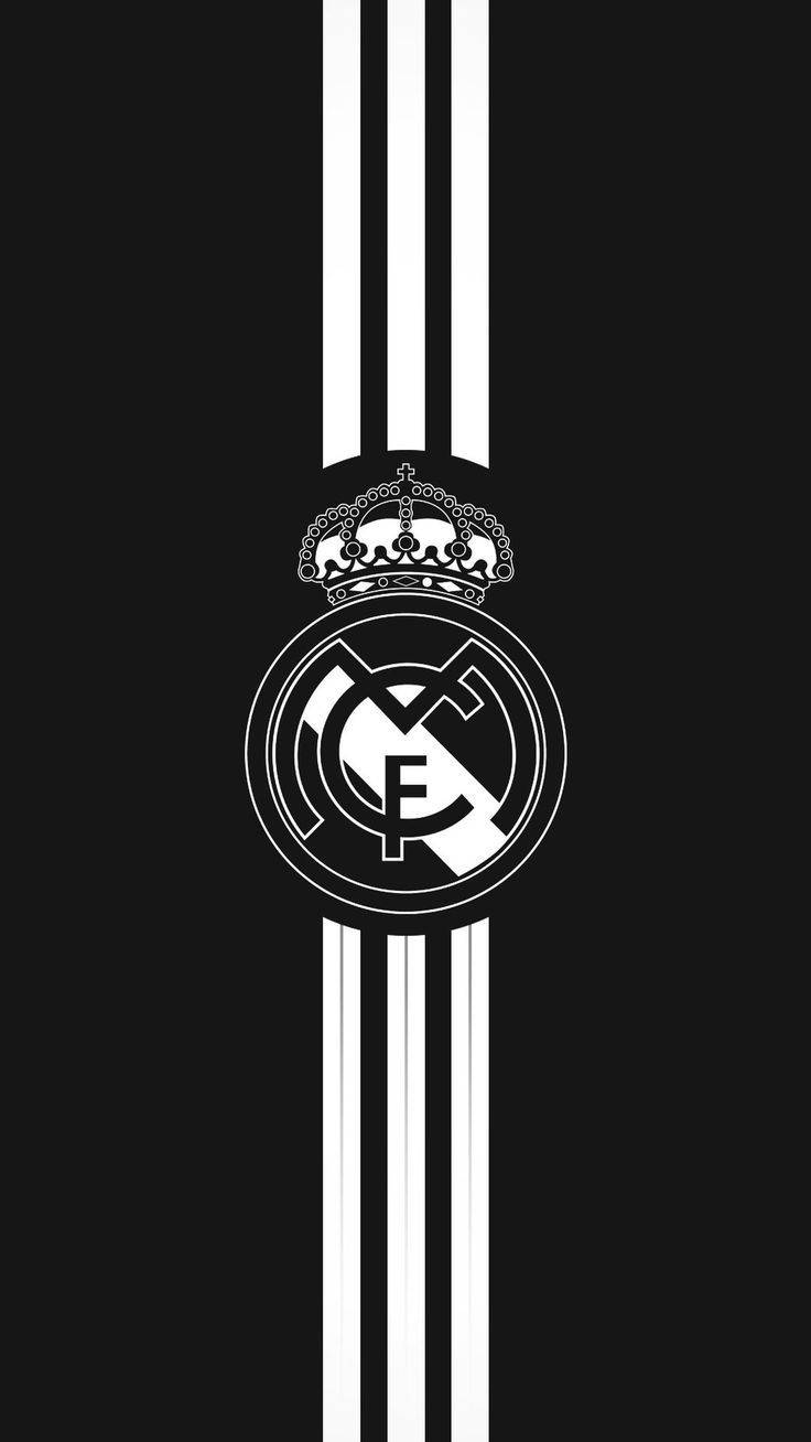 Real Madrid crest, black and white, three vertical stripes, HD Phone Wallpaper