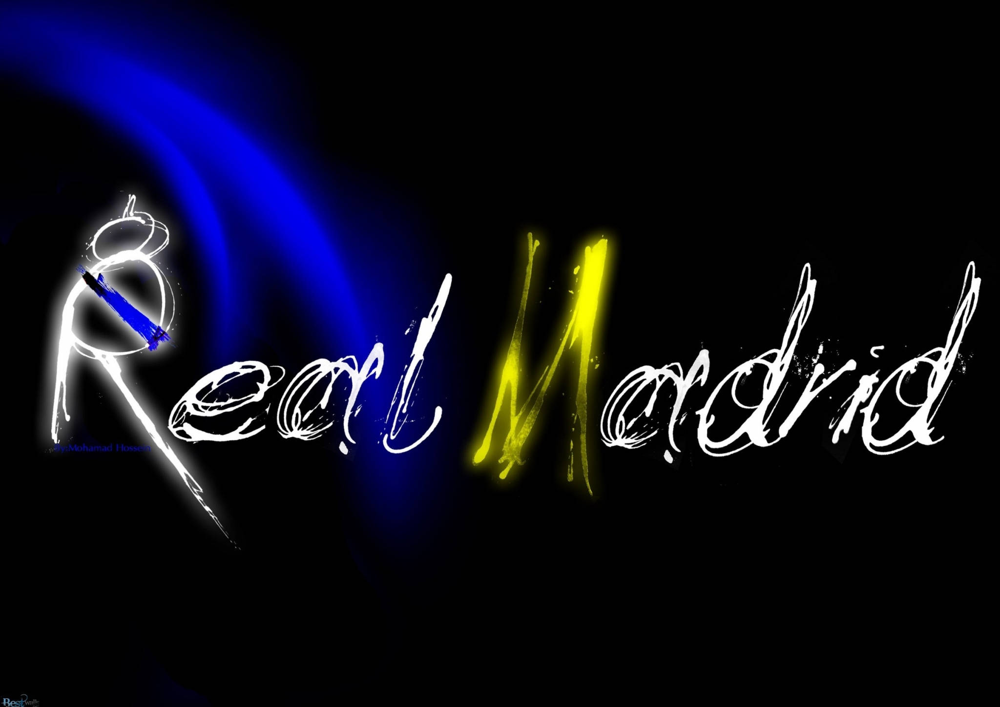 Real Madrid, glowing blue, yellow, Full HD Desktop Wallpaper