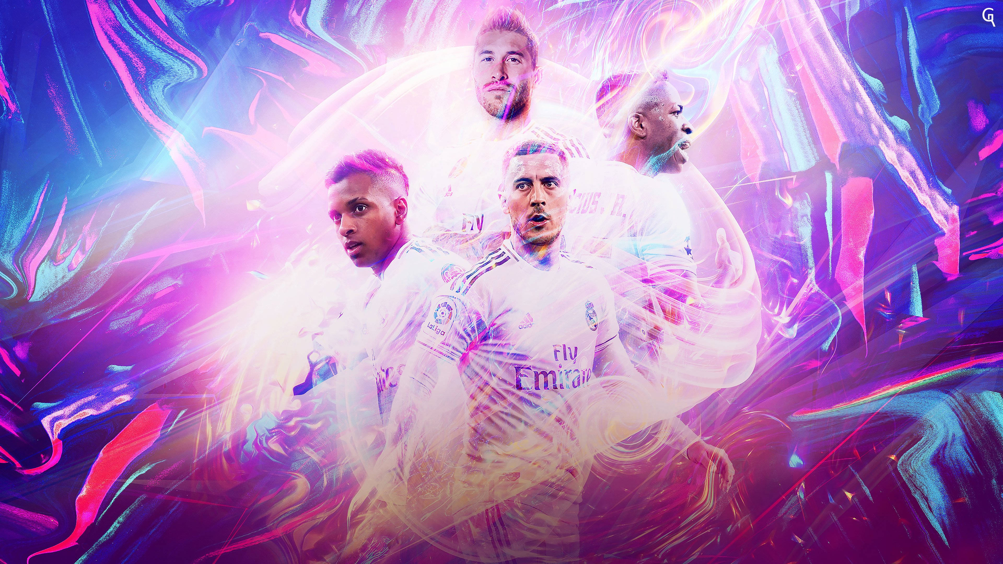Real Madrid, football players, white jerseys, 4K Desktop Wallpaper