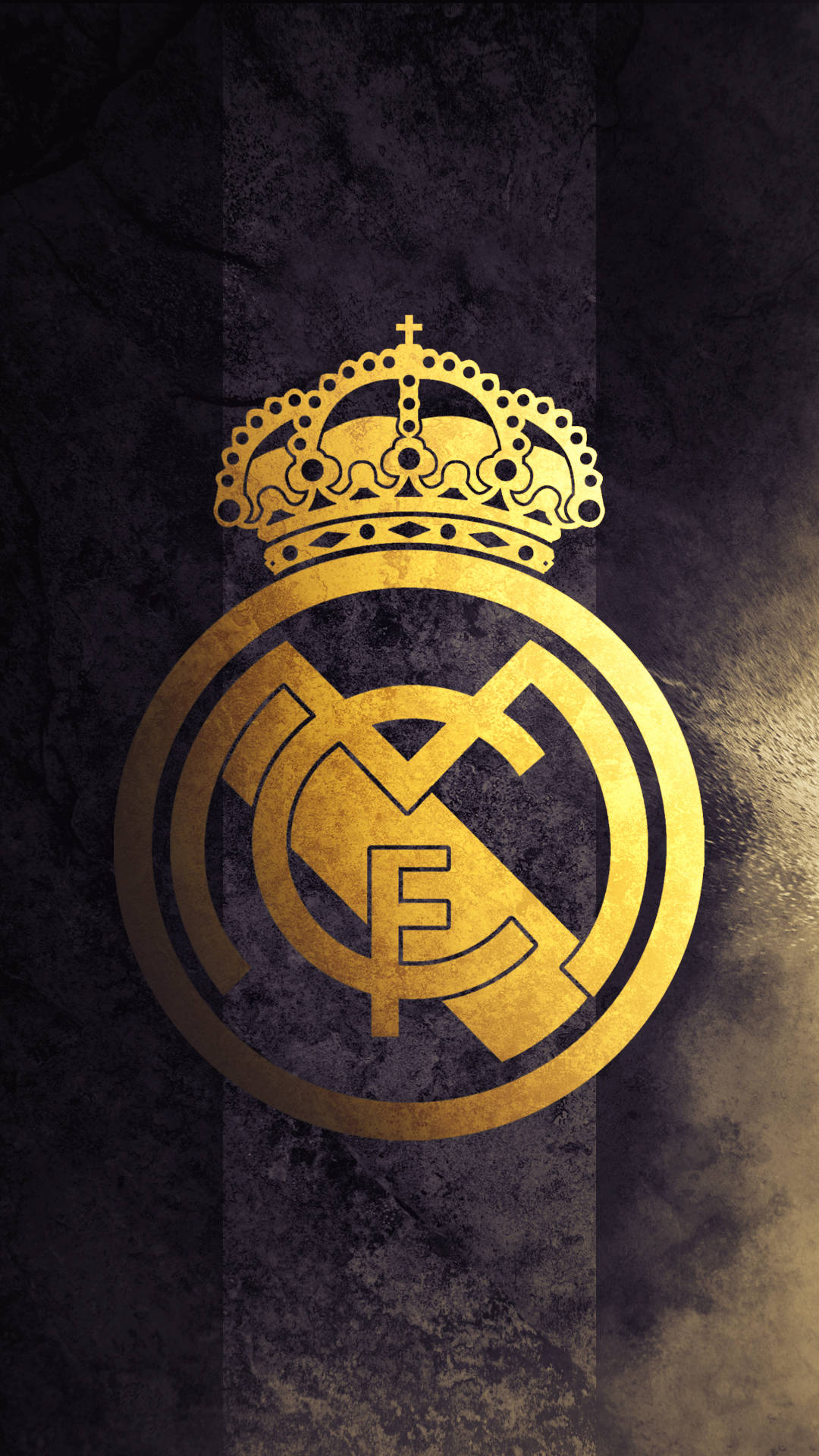 Gold Real Madrid Emblem, crown, textured dark purple and gold gradient background, Full HD Phone Wallpaper