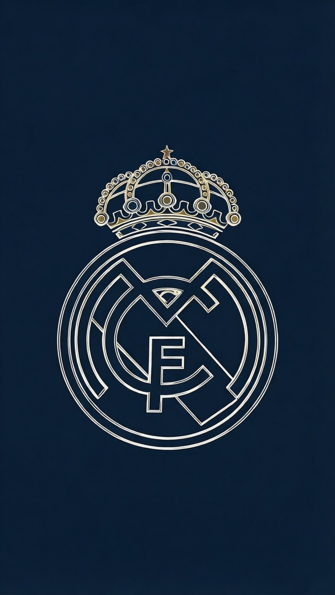 Real Madrid crest, crown, white line drawing, Full HD Phone Wallpaper