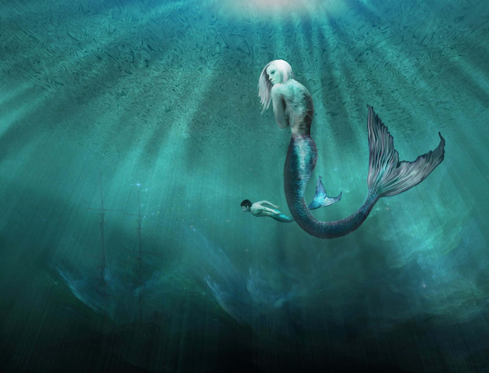 Real Mermaid, pale mermaid, flowing white hair, HD Desktop Wallpaper