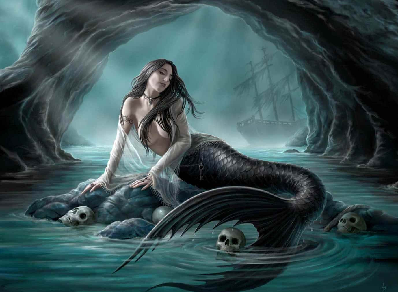 Real Mermaid, dark mermaid, long black hair, HD Desktop Wallpaper