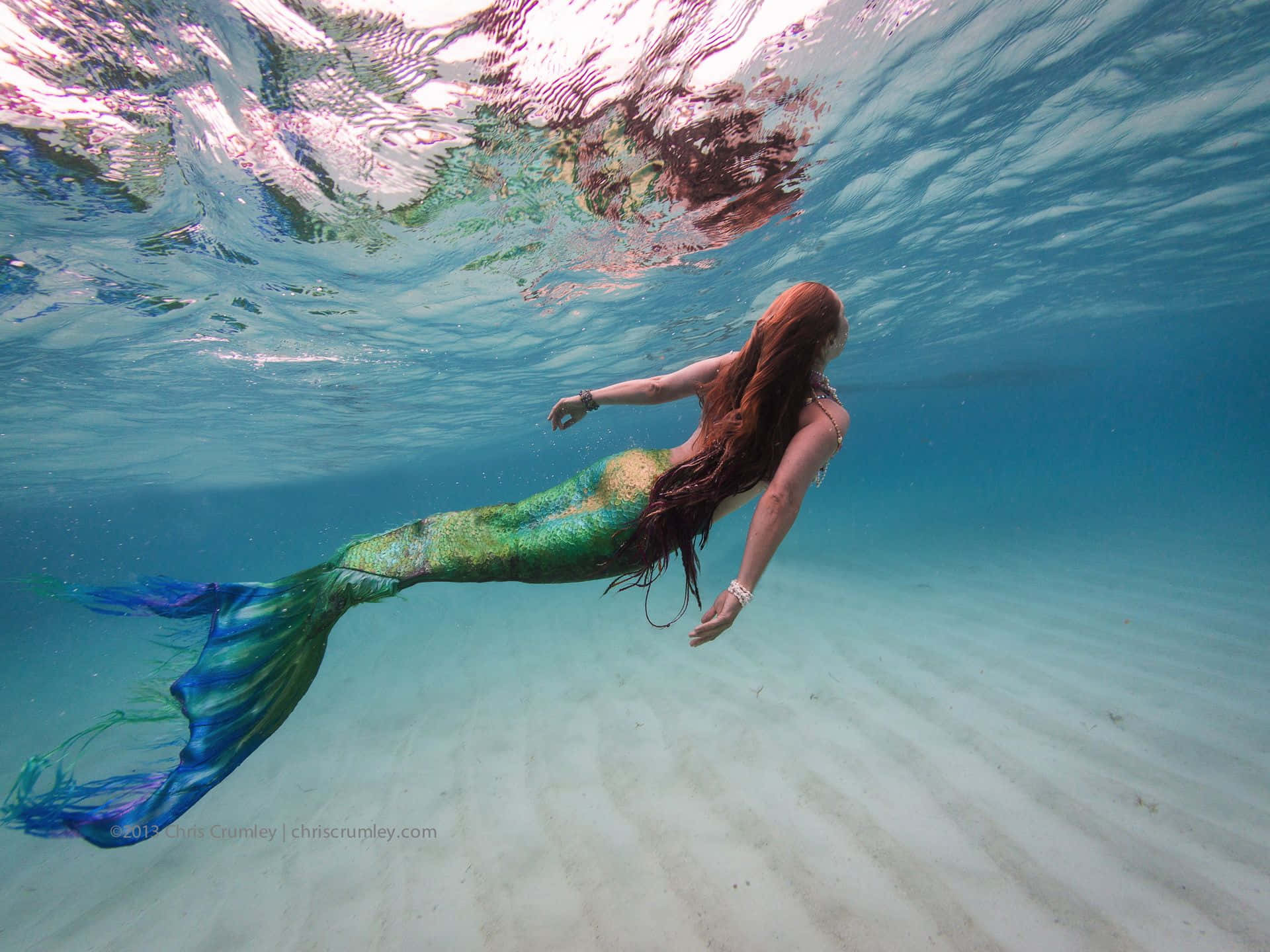 Mermaid of the Sea, long red hair, underwater, Full HD Desktop Wallpaper