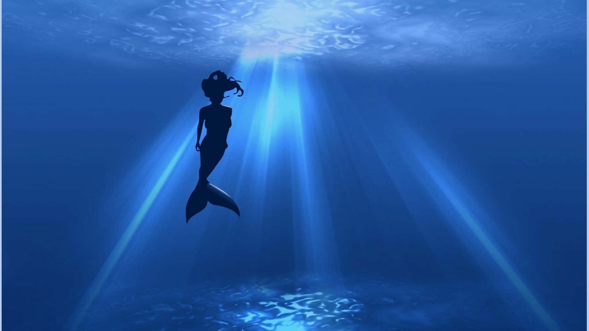 Real Mermaid, mermaid silhouette, radiant blue sunbeams, Full HD Desktop Wallpaper