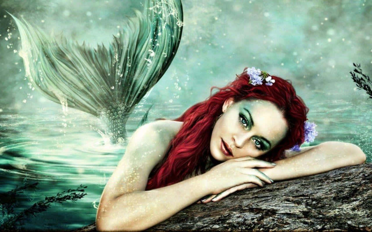 Real Mermaid, fiery red hair, shimmering green tail, HD Desktop Wallpaper