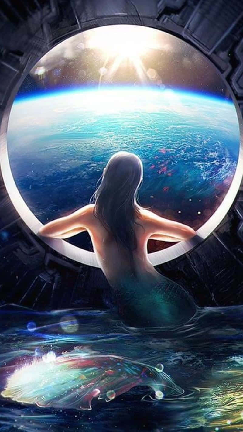 mermaid, spaceship, Earth, HD Phone Wallpaper