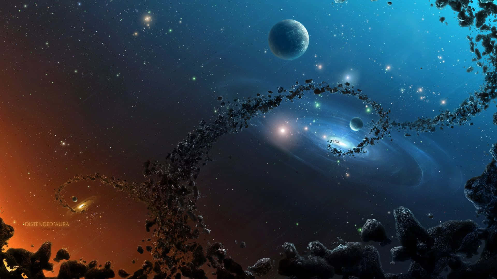 Real Space, cosmic spiral, asteroids, Full HD Desktop Wallpaper