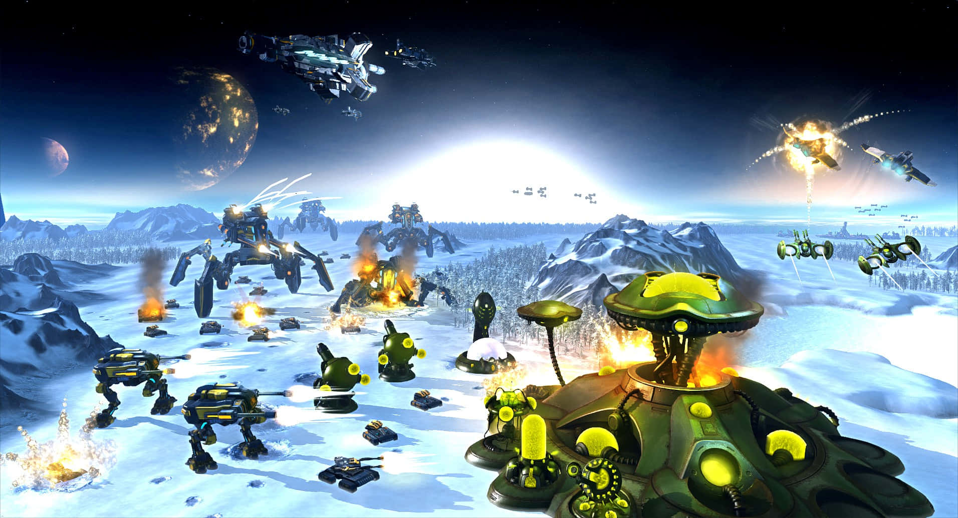 Real-time Strategy Games, futuristic war machines, snowy alien planet, HD Desktop Wallpaper