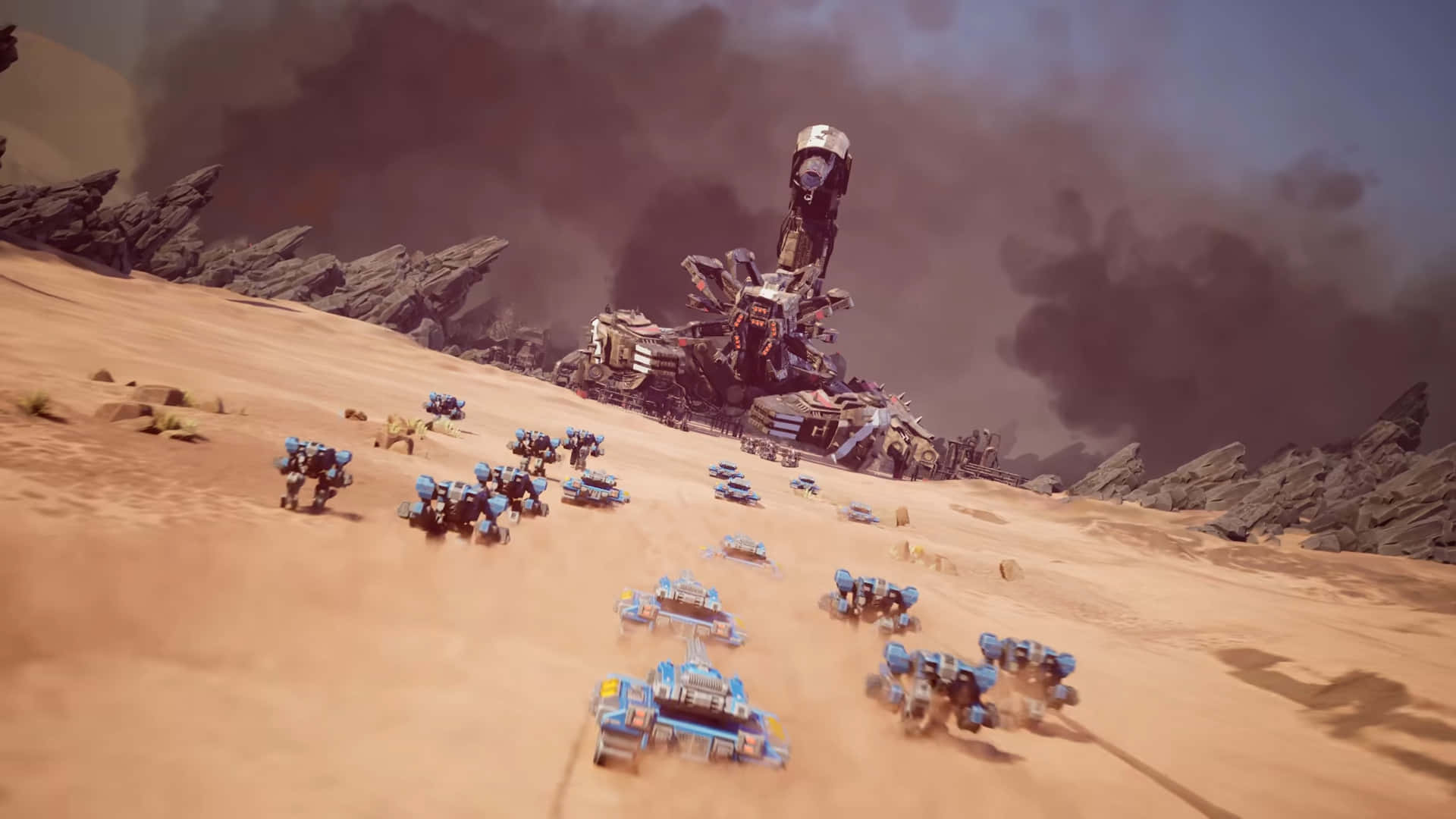futuristic army, blue armored vehicles, barren desert, Full HD Desktop Wallpaper