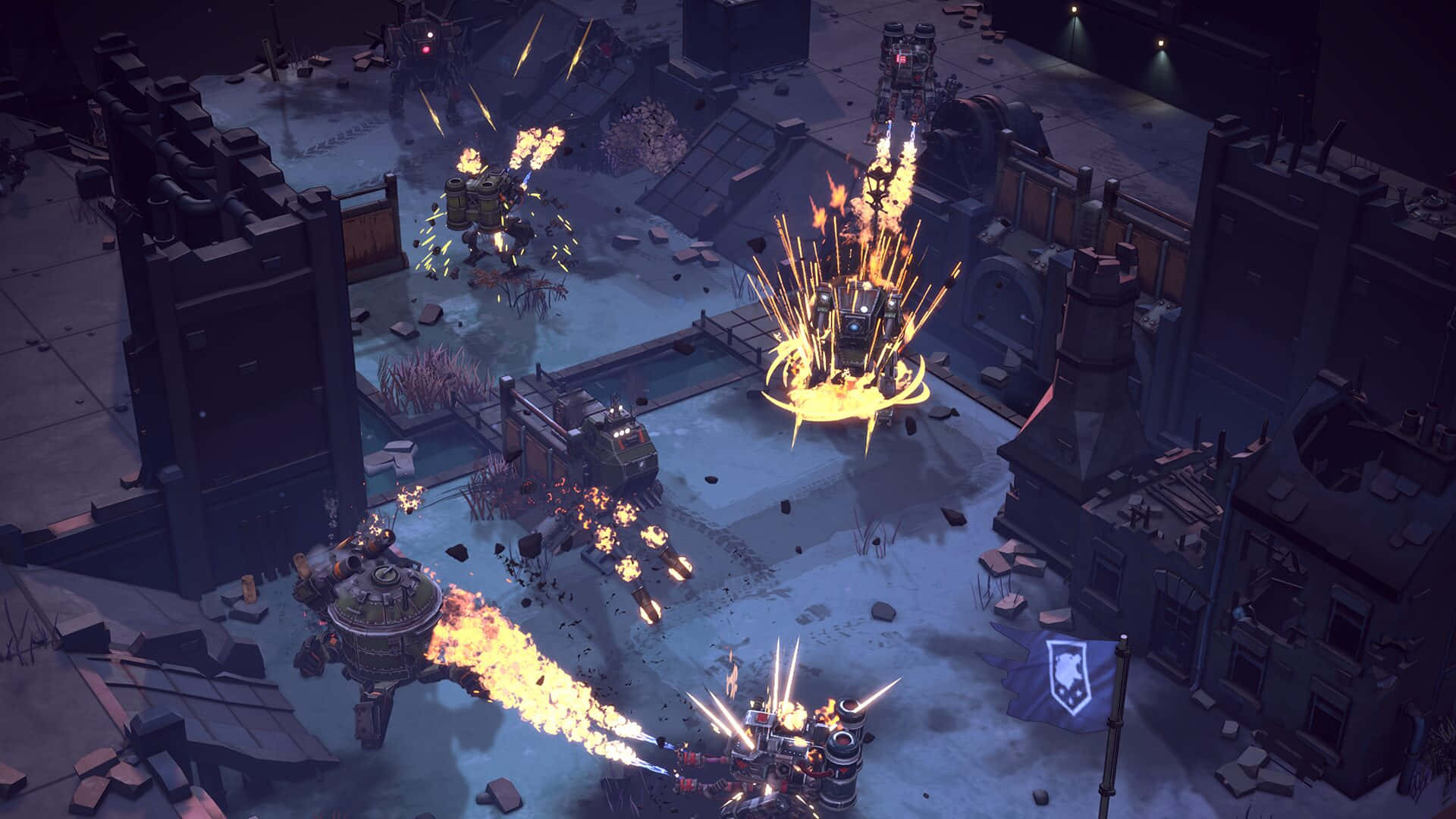 futuristic battlefield, ruined city, glowing explosions, Full HD Desktop Wallpaper