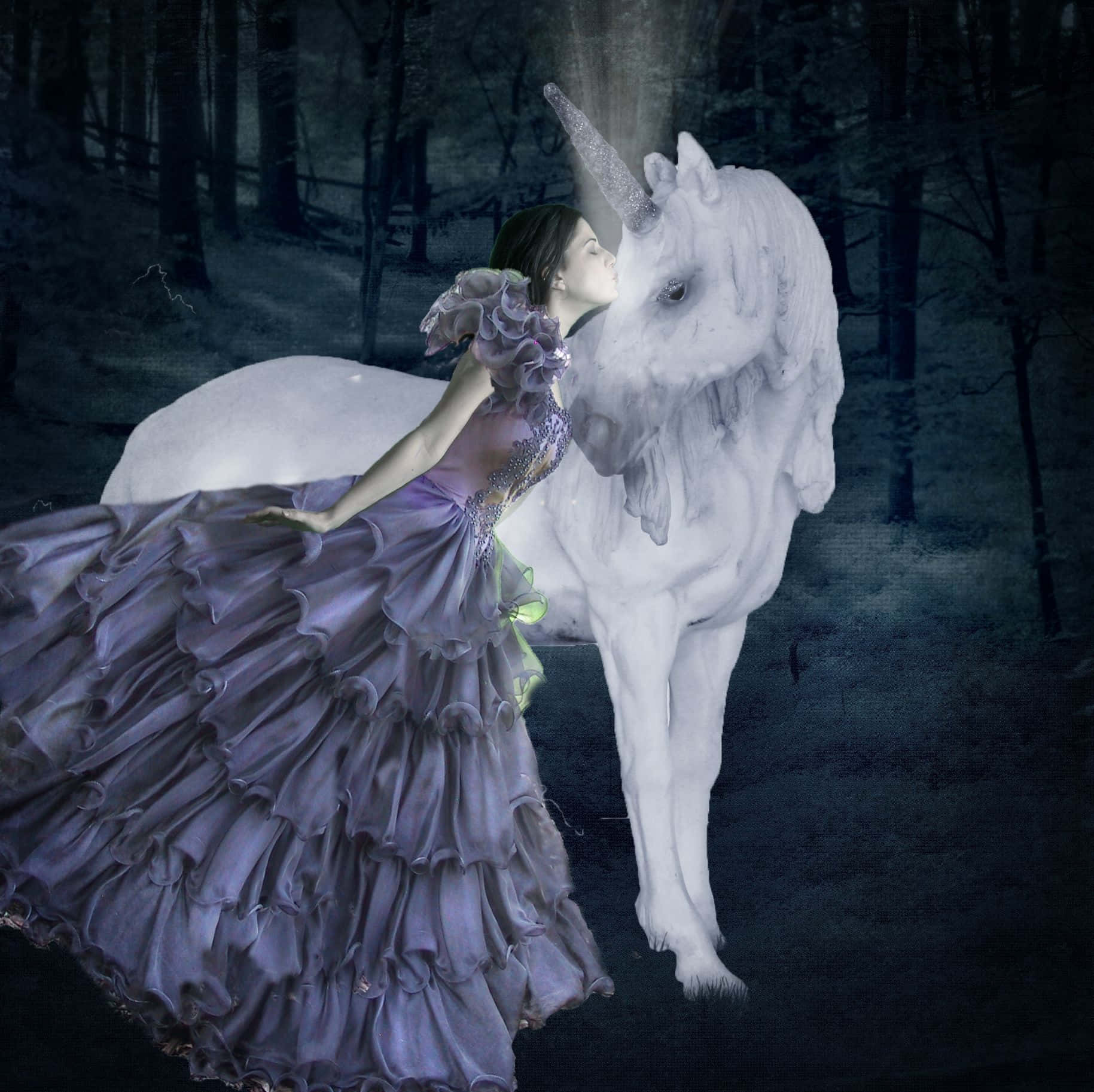 Real Unicorn, glowing white unicorn, misty moonlit forest, HD Desktop Wallpaper