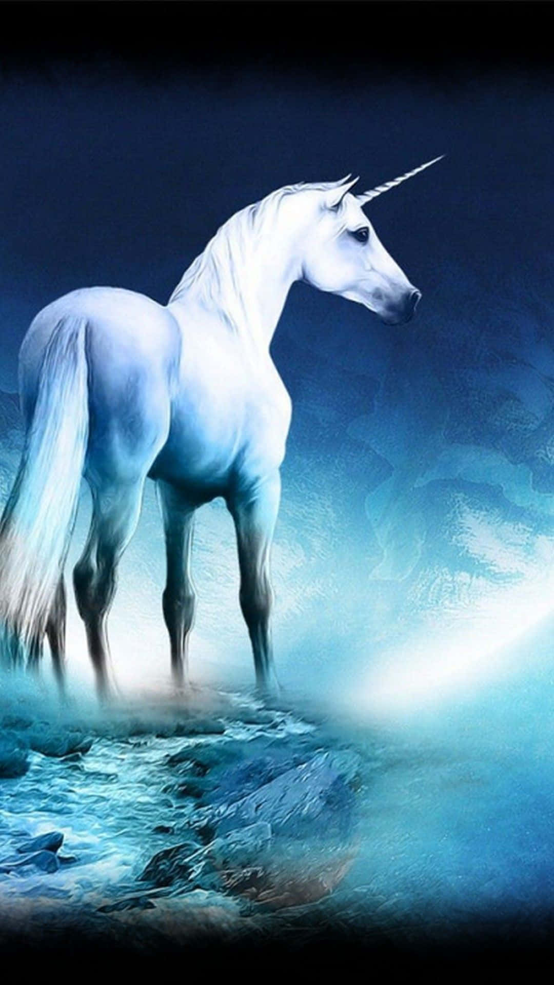 3D Unicorn, white unicorn, rocky terrain, Full HD Phone Wallpaper