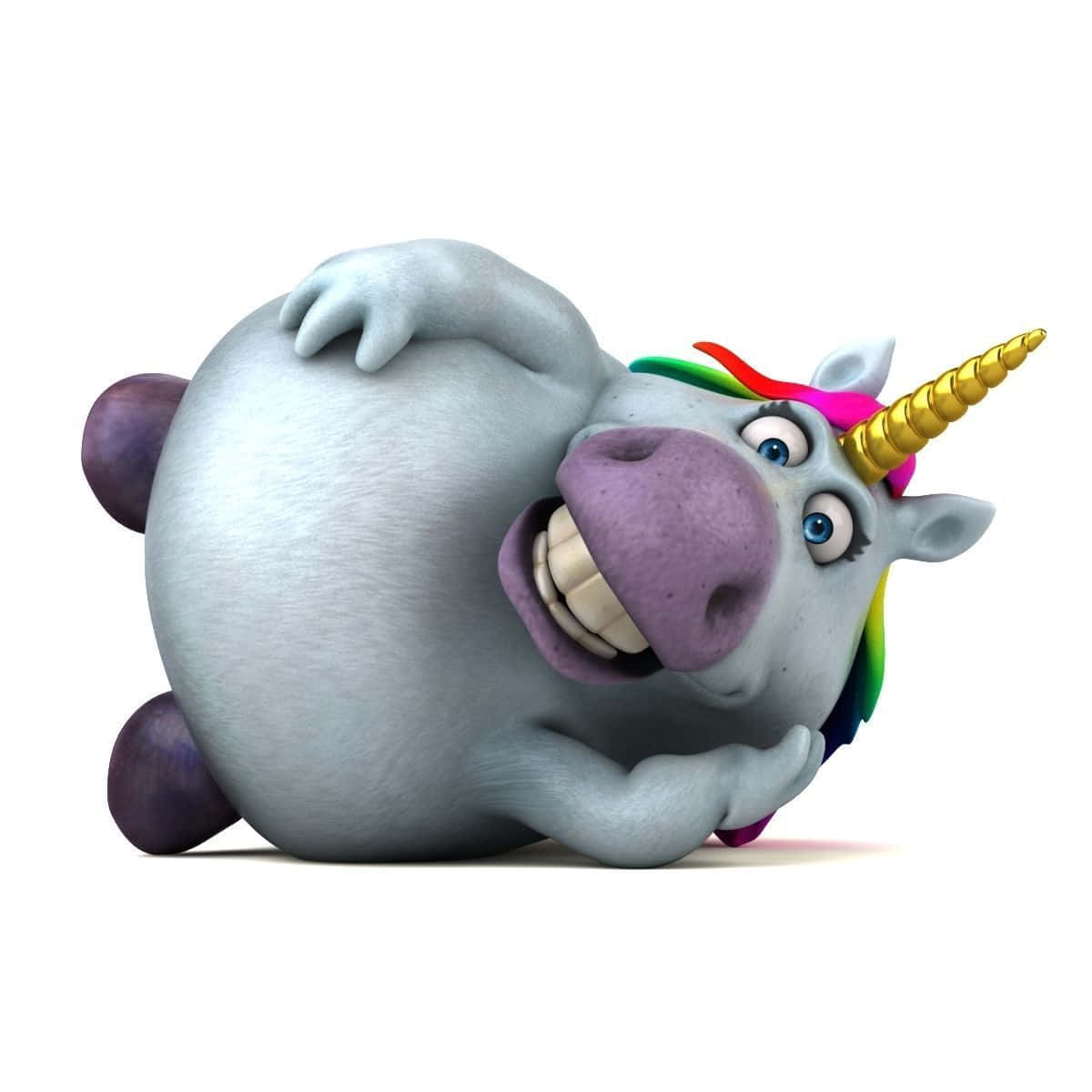 3D Unicorn, chubby cartoon unicorn, rainbow mane, SD Desktop Wallpaper