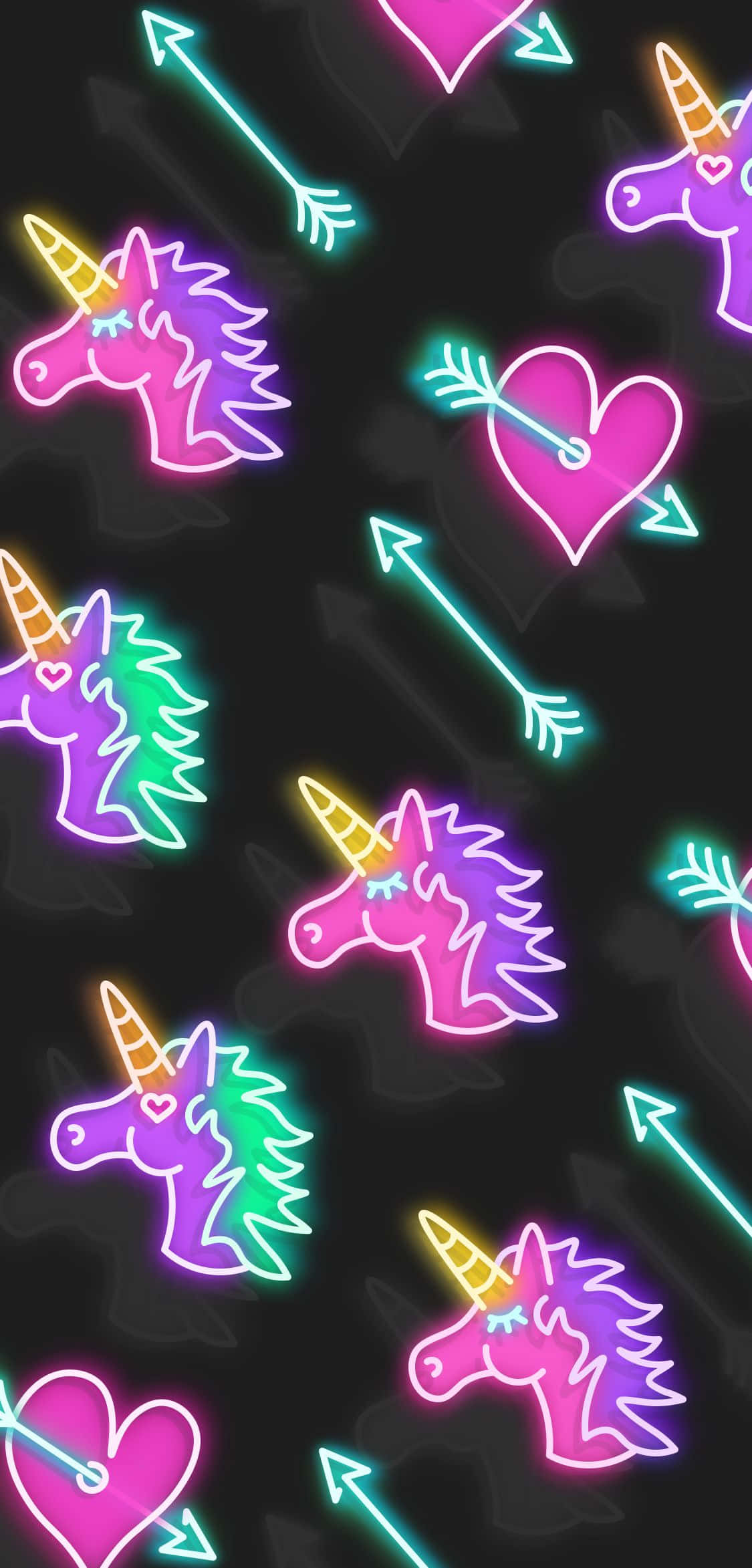 neon unicorn, hearts, arrows, Full HD Phone Wallpaper
