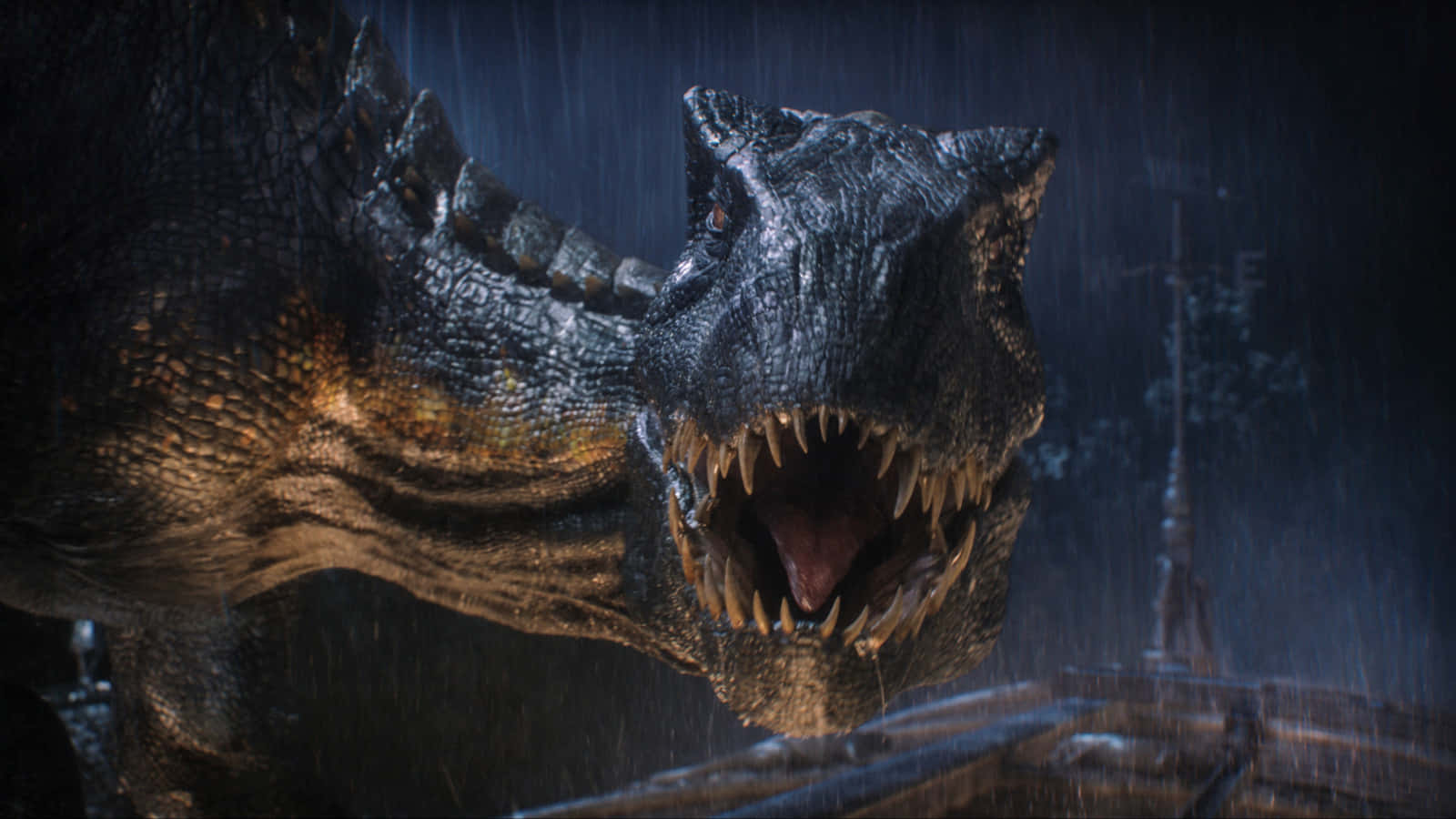 t rex, glowing eyes, dark rainy setting, HD Desktop Wallpaper