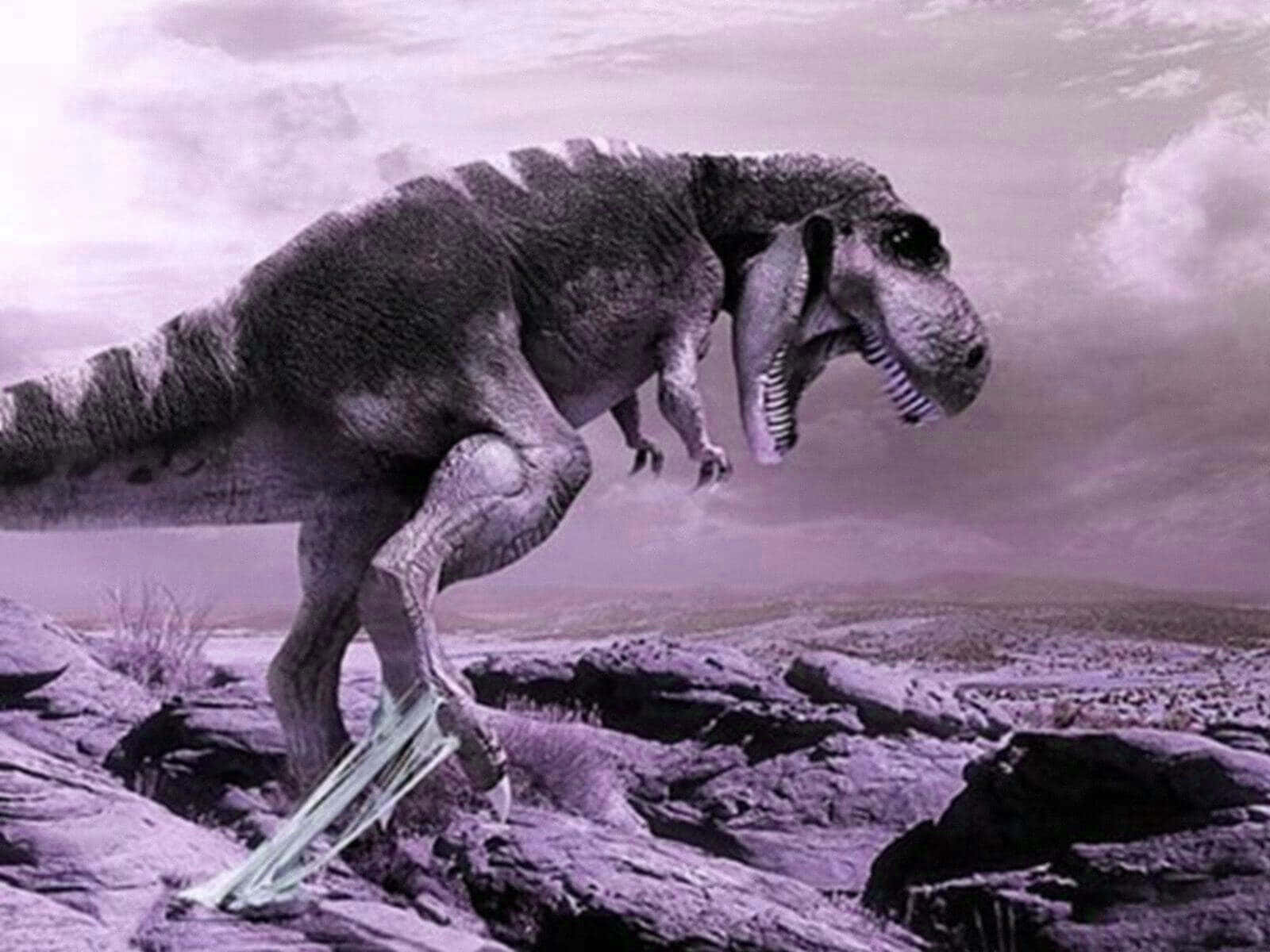 tyrannosaurus rex, rocky terrain, cloudy purple sky, HD Desktop Wallpaper