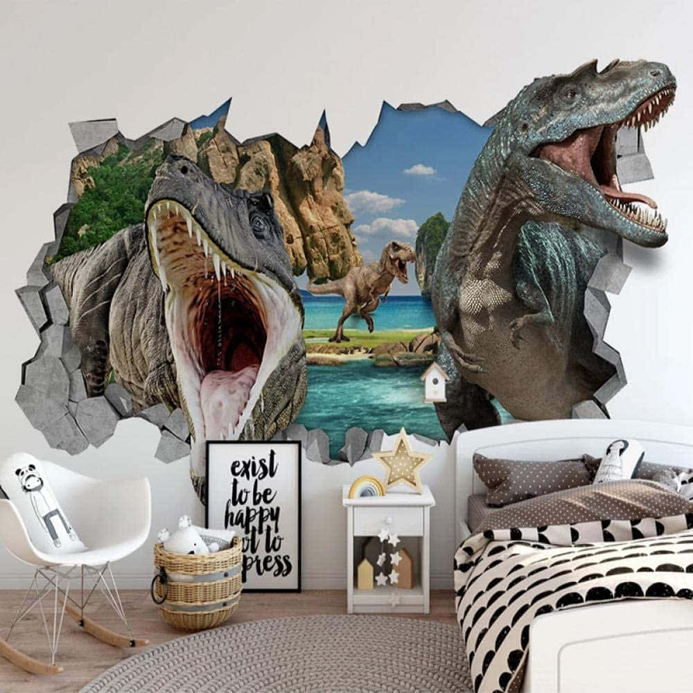 3D Dinosaur, prehistoric beach scene, child's bedroom, SD Desktop Wallpaper