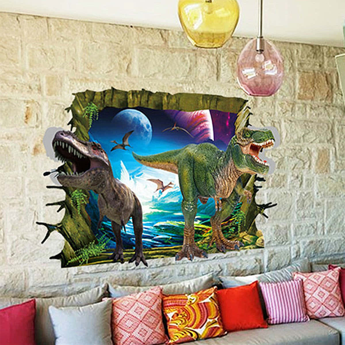 3d dinosaur, t rexes, stone wall, SD Desktop Wallpaper